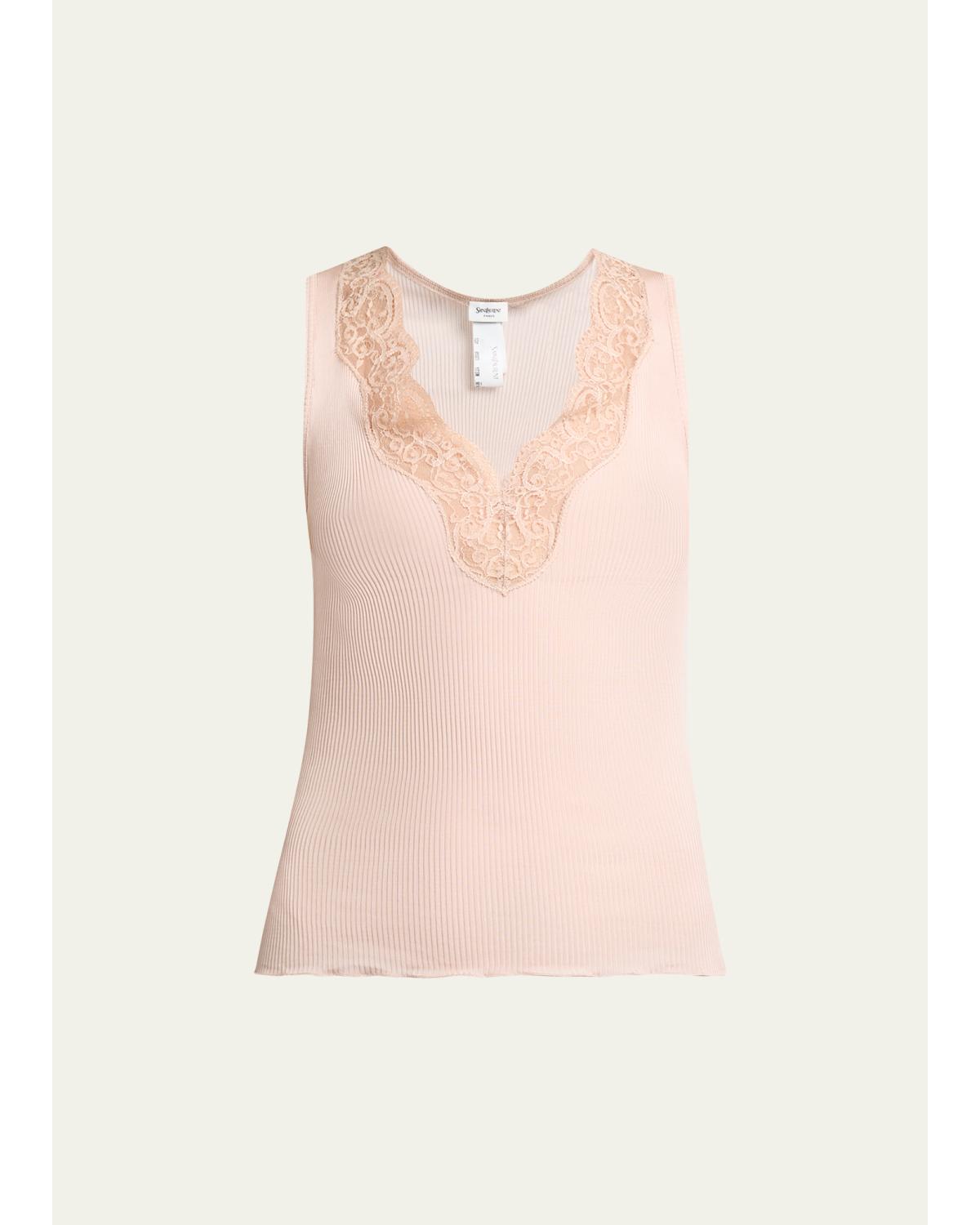 Ribbed Silk Laced Tank Top