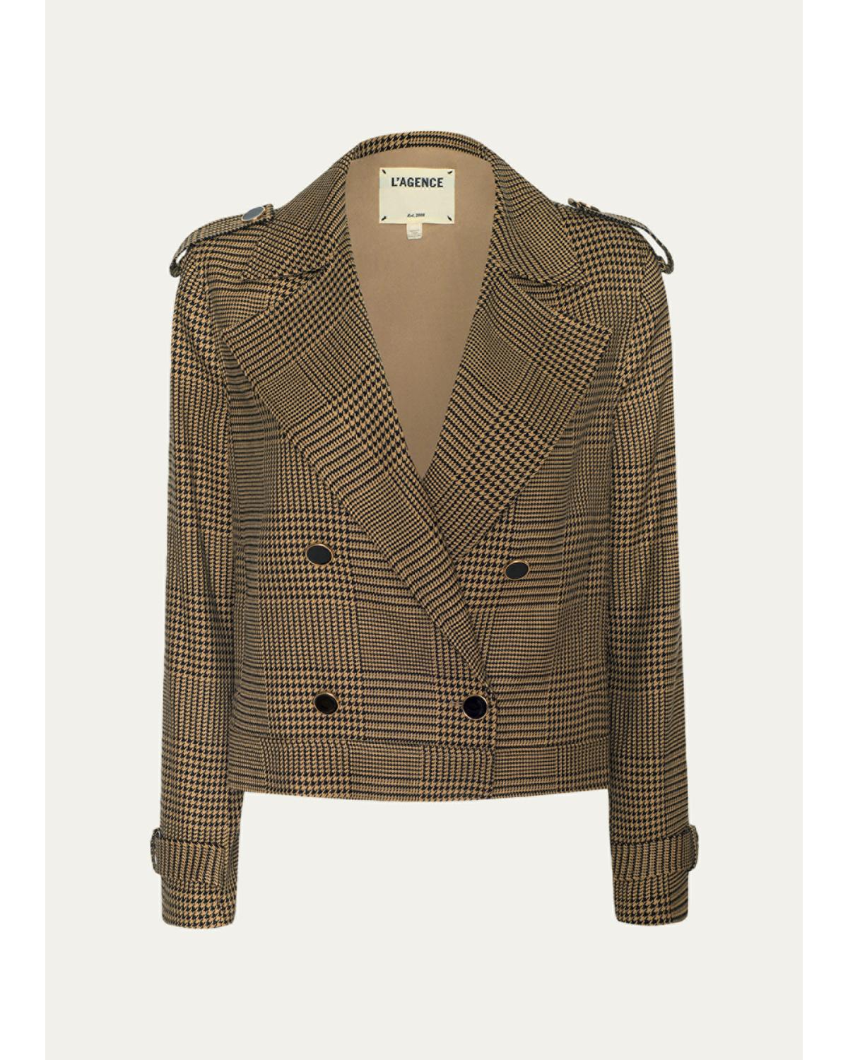 Xoey Houndstooth Cropped Trench Coat