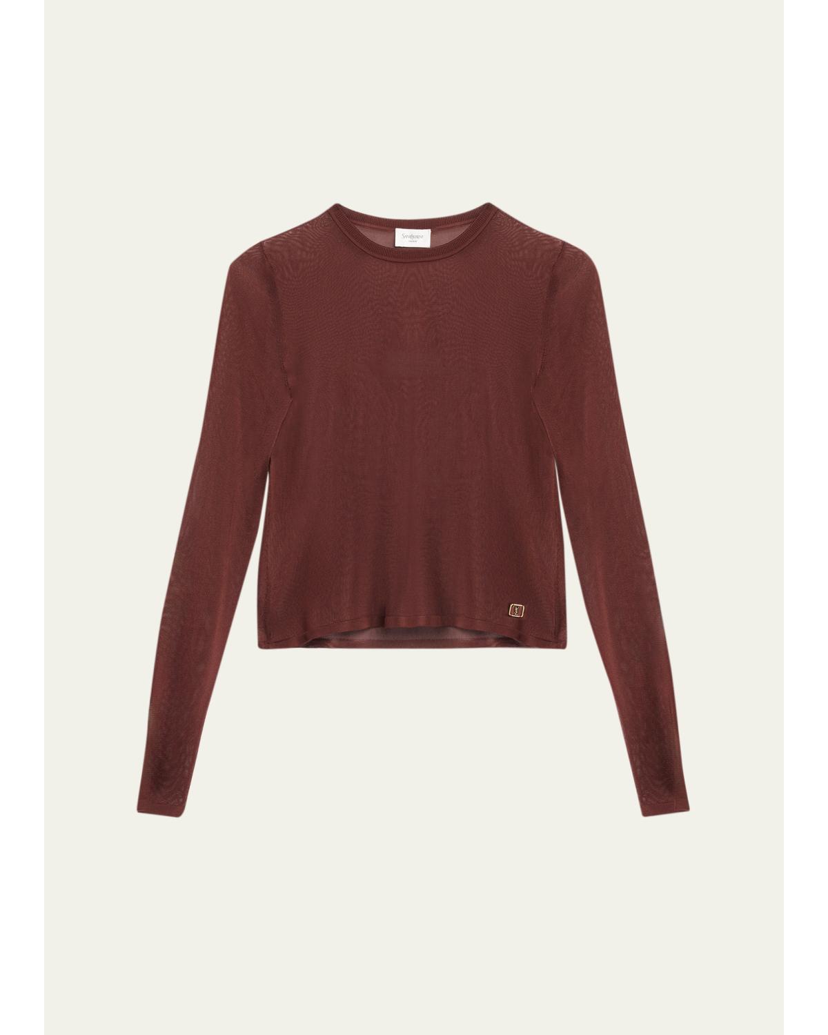 Cassandre Sheer Knit Long-Sleeve Top
