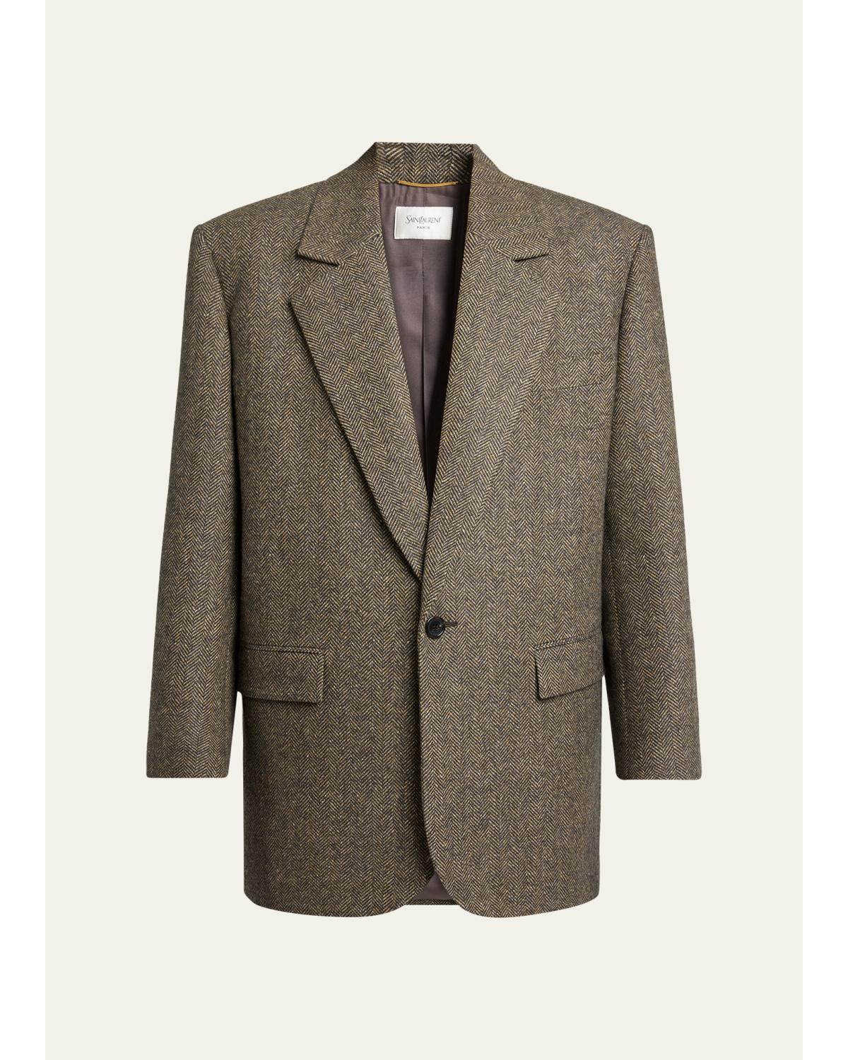 Herringbone Wool Single-Breasted Jacket