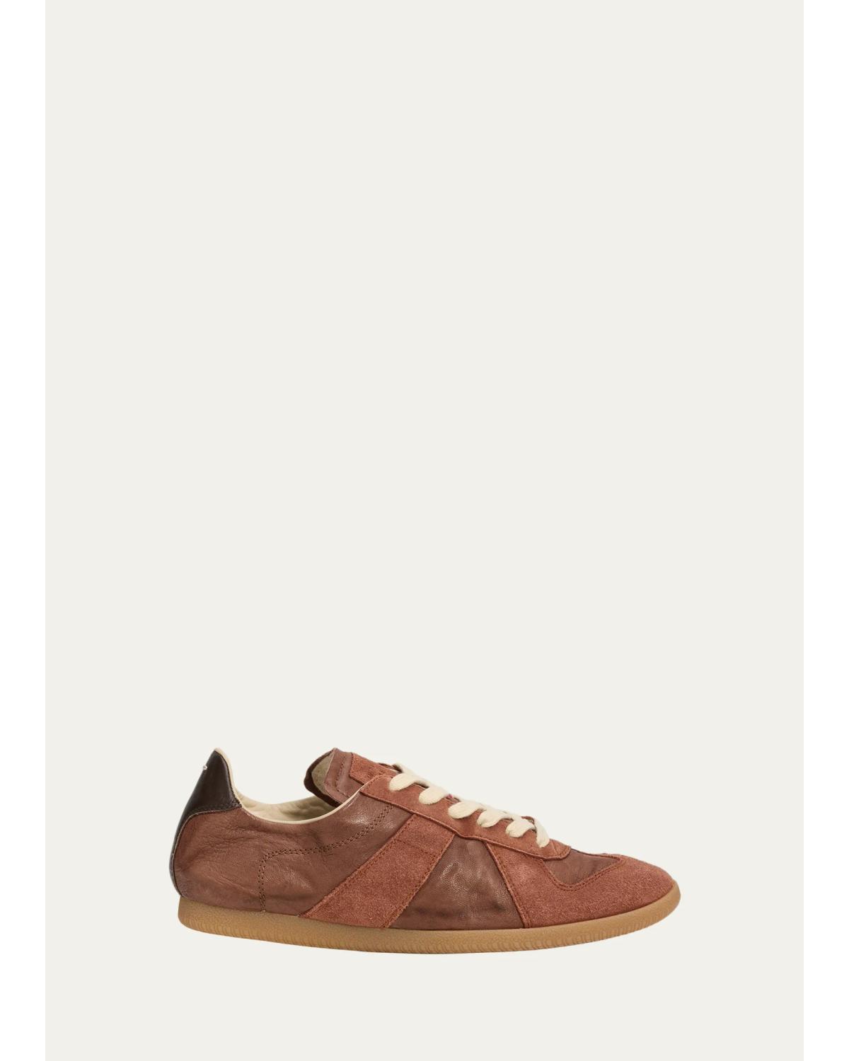 Replica Mixed Leather Low-Top Sneakers
