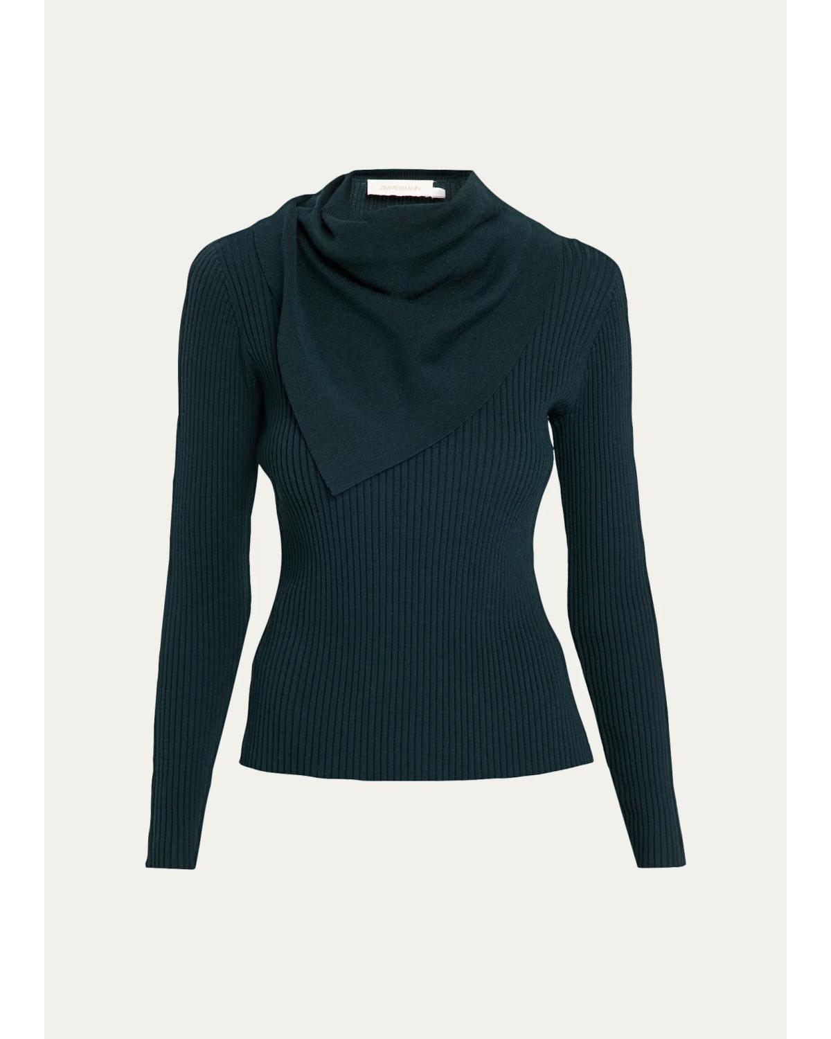 Zimmermann Valiant Merino Scarf Sweater In Bottle Gre