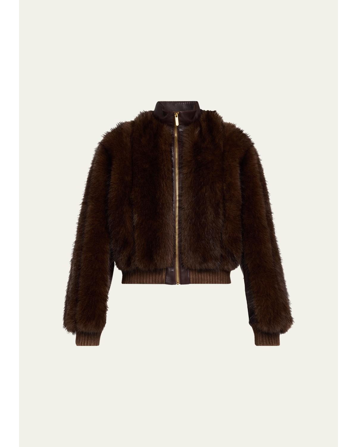 Zimmermann Valiant Faux Fur Bomber Jacket In Brown