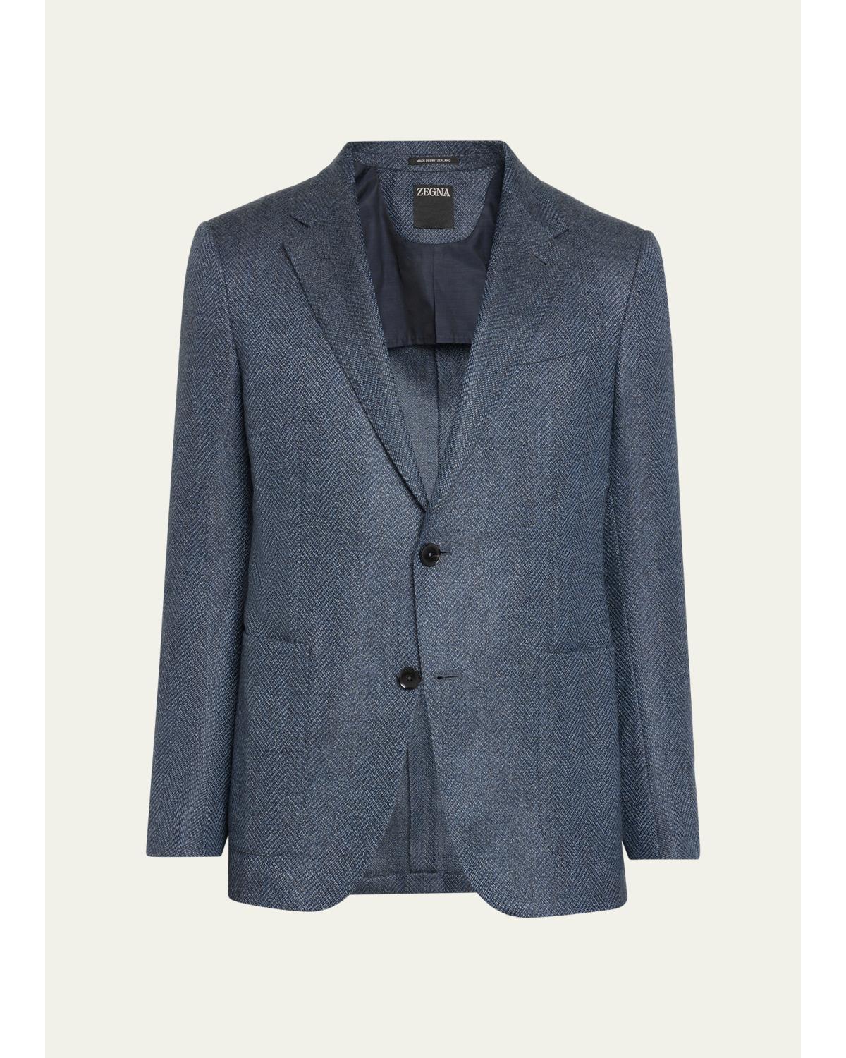 Men'S Wool And Cotton Chevron Single-Breasted Sport Coat