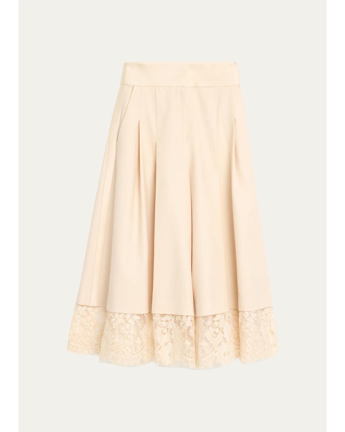Valiant Lace-Hem Stretch-Wool Skirt