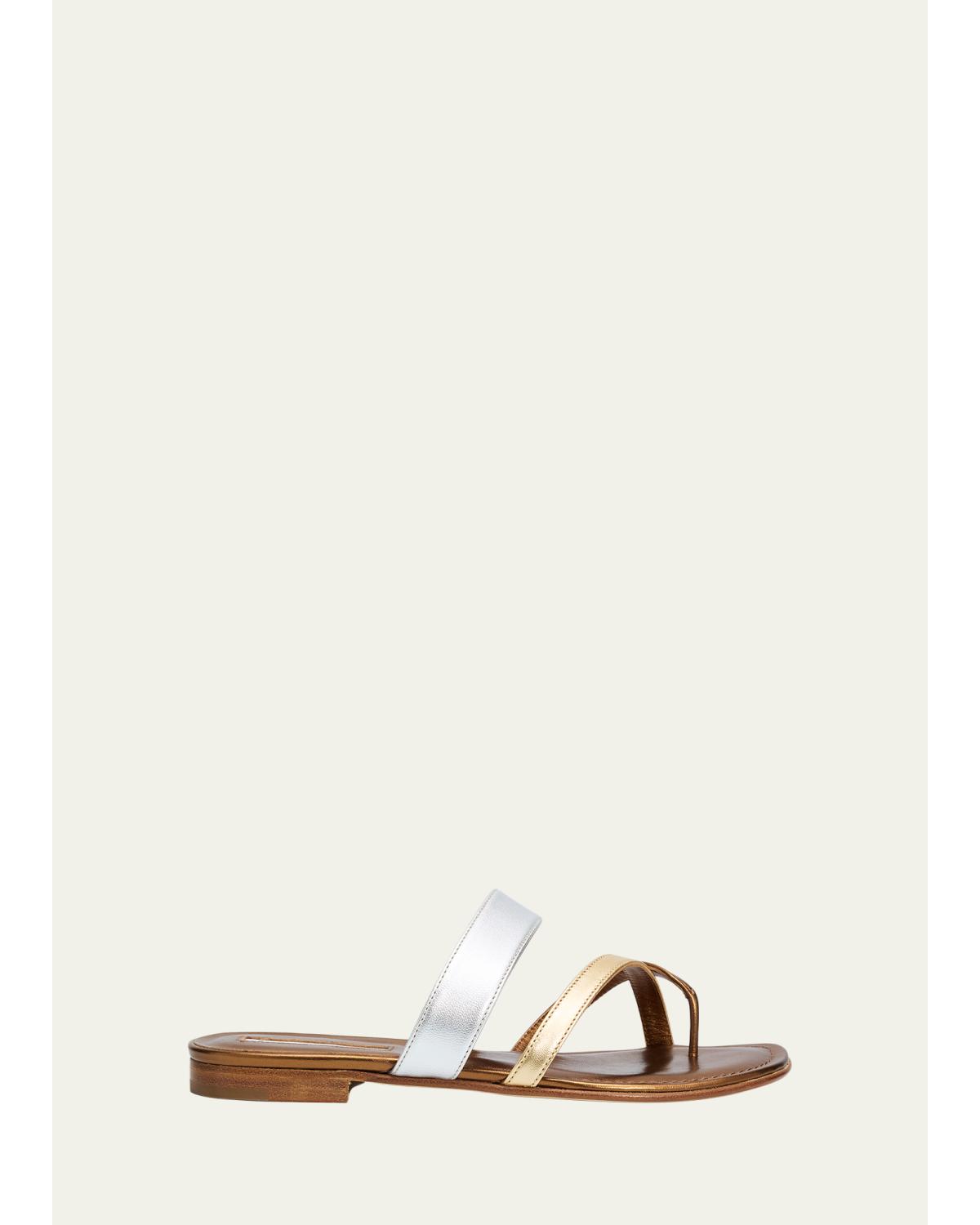 Susa Metallic Leather Crisscross Flat Sandals