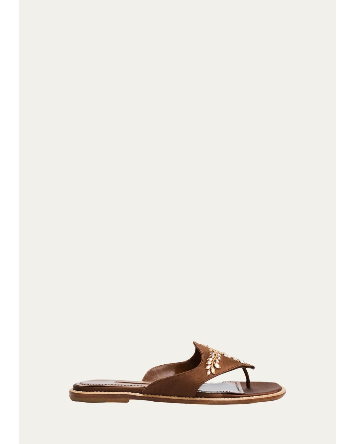 Jewel-Embellished Suede Thong Flat Sandals