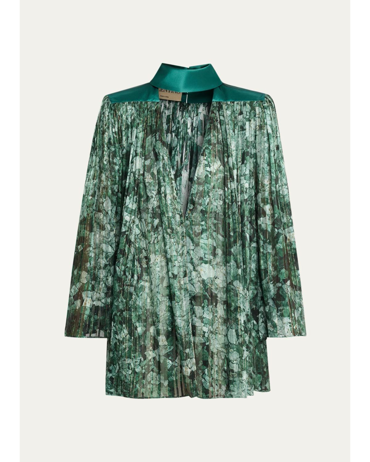 Chiffon Plisse Long-Sleeve Blouse