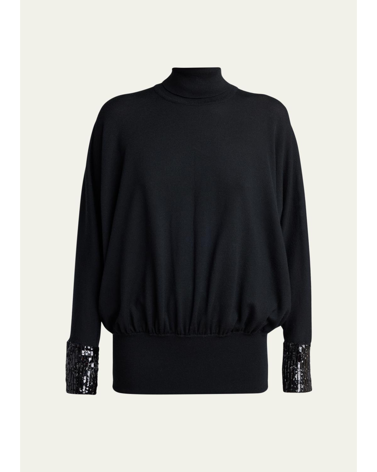 Turtleneck Sequined Balloon Sweater