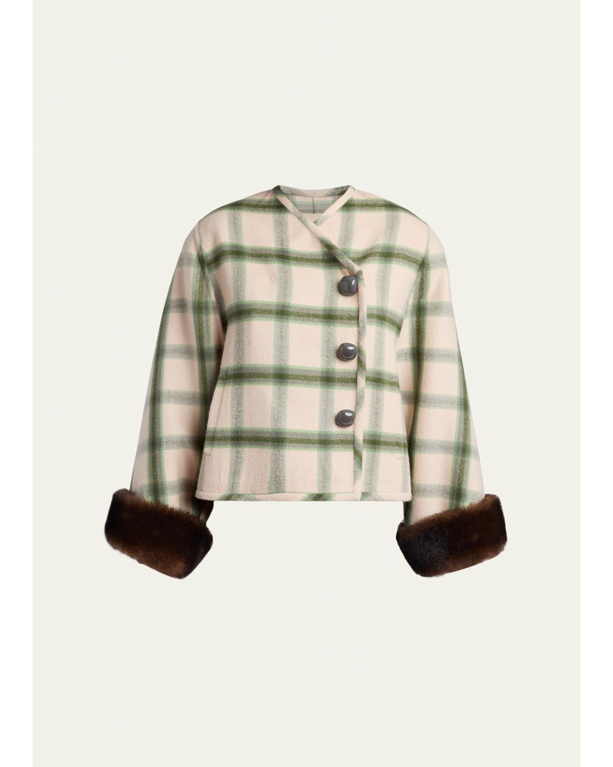 Interferenze Shearling-Cuff Plaid Jacket