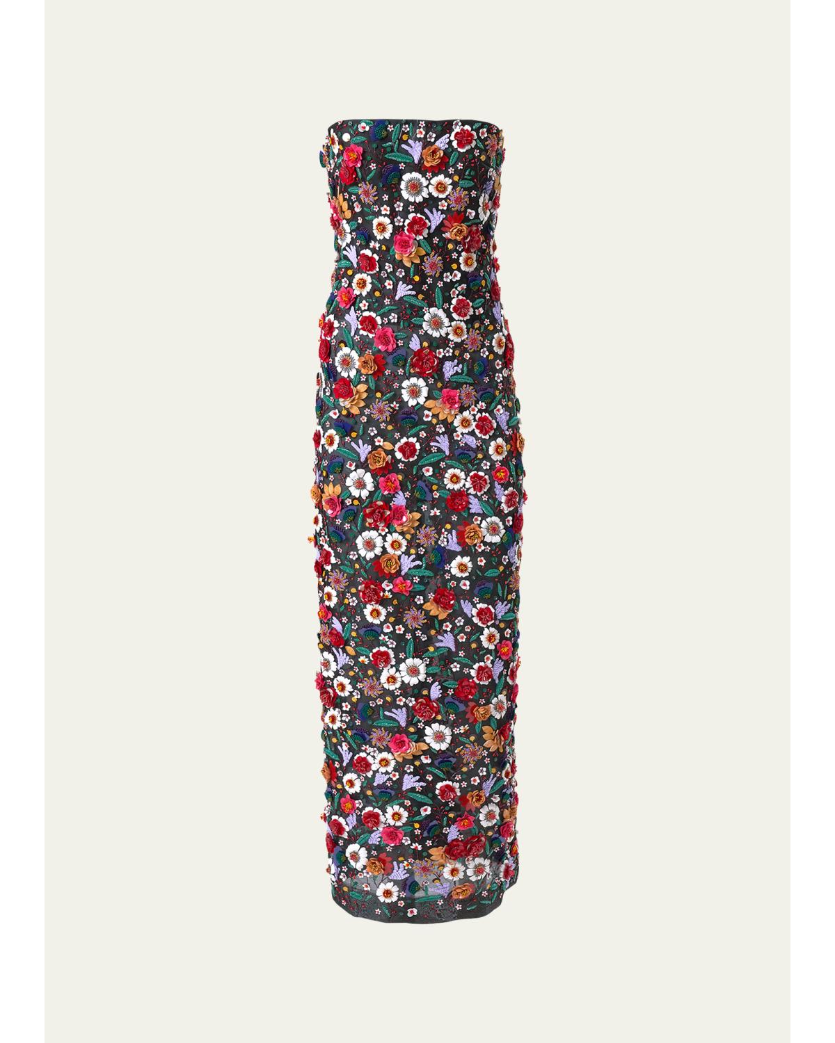 Carolina Herrera Embellished Strapless Ankle Dress In Multi