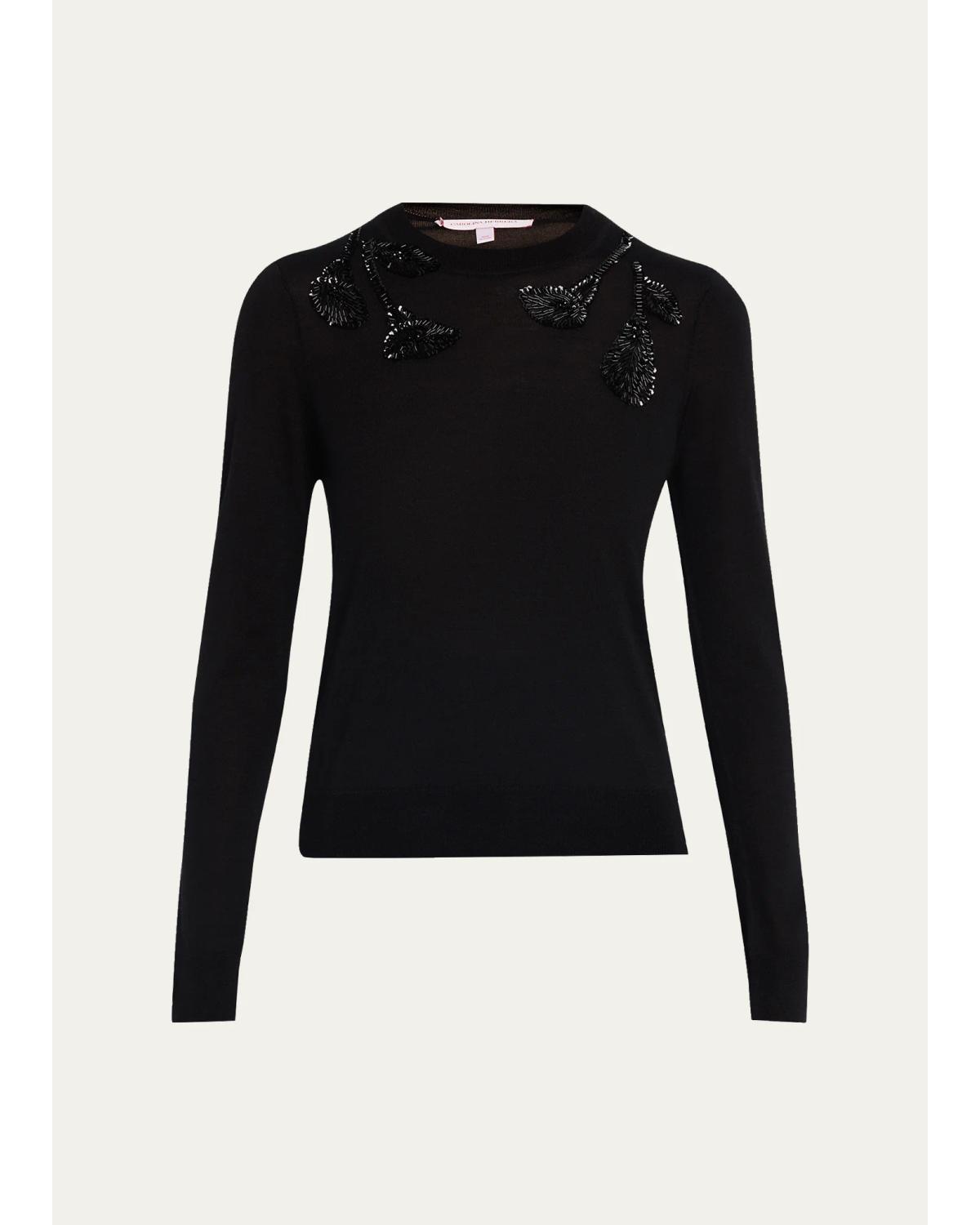 Carolina Herrera Embroidered Wool & Silk-blend Long-sleeve Sweater In Black