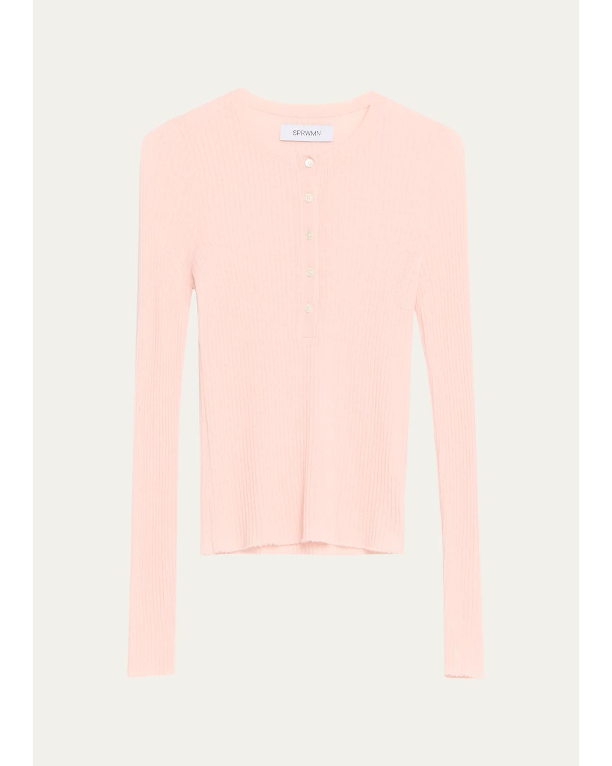 Sprwmn Ribbed-knit Cashmere Henley Top In Ballet