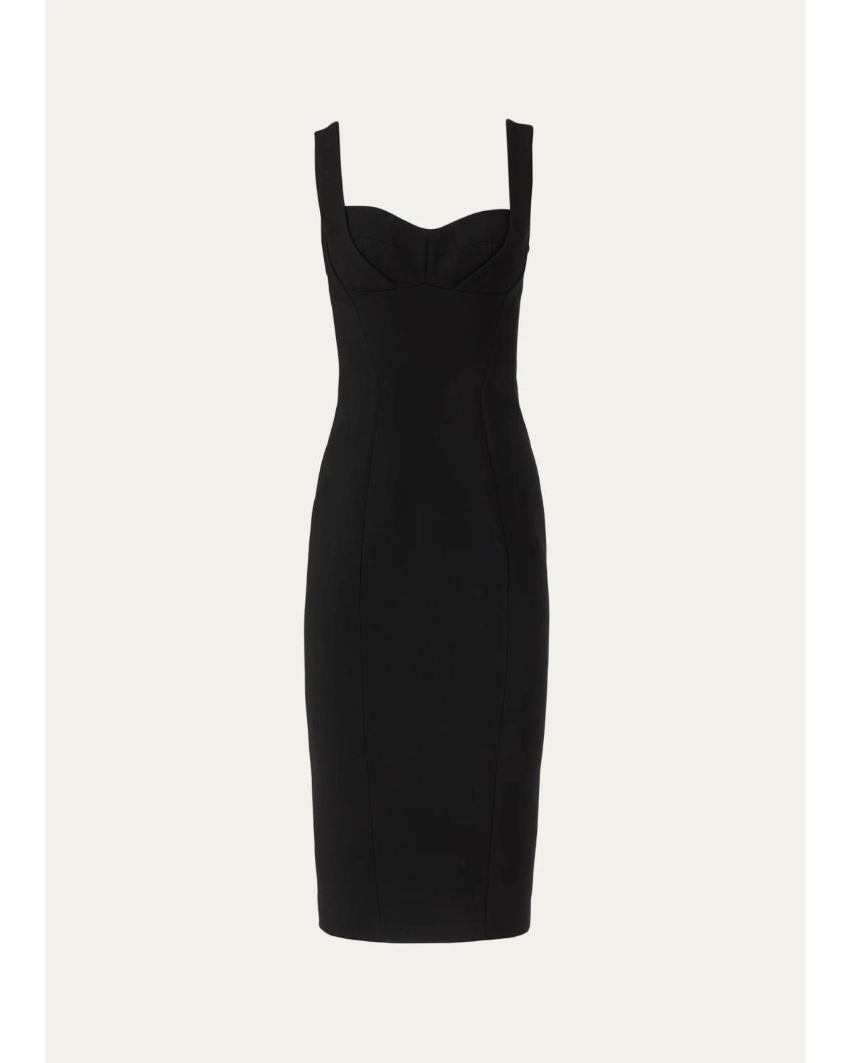 Costarellos Avera Sculpted Crepe Sleeveless Midi Dress In Black