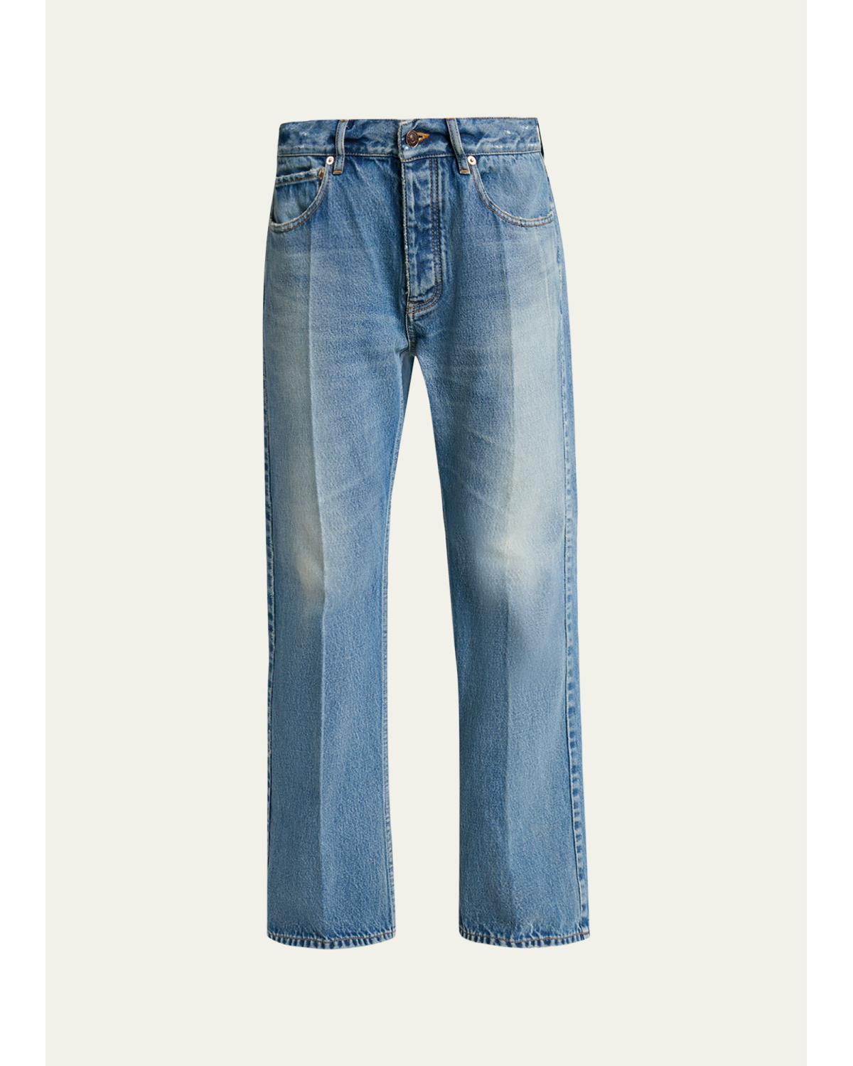 Mid-Rise Faded Denim Straight-Leg Jeans