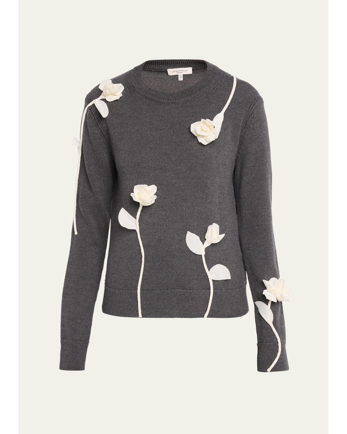 Floral Applique Crewneck Sweater