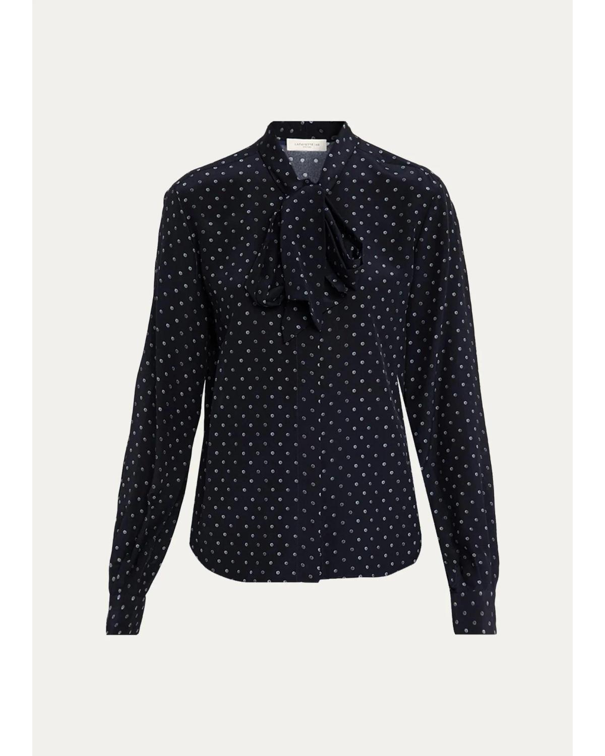 Polka Dot Silk Crepe De Chine Blouse