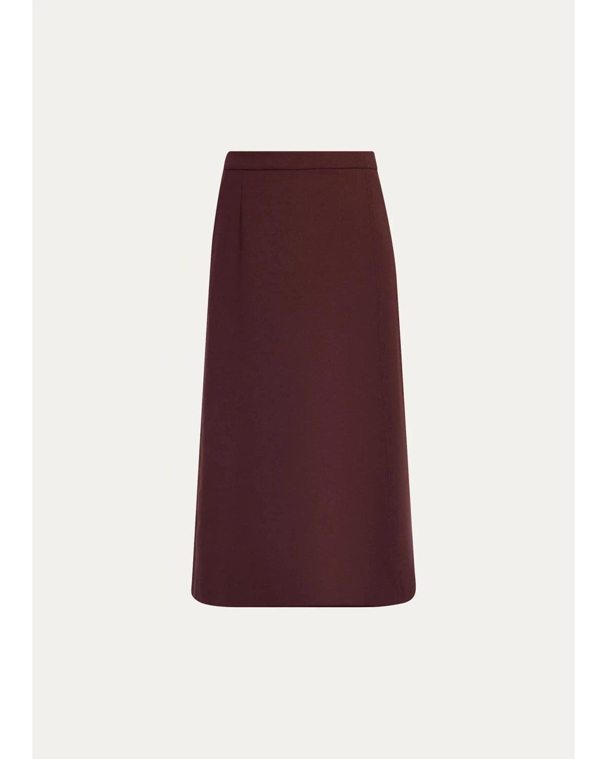 A-Line Stretch Wool Midi Skirt