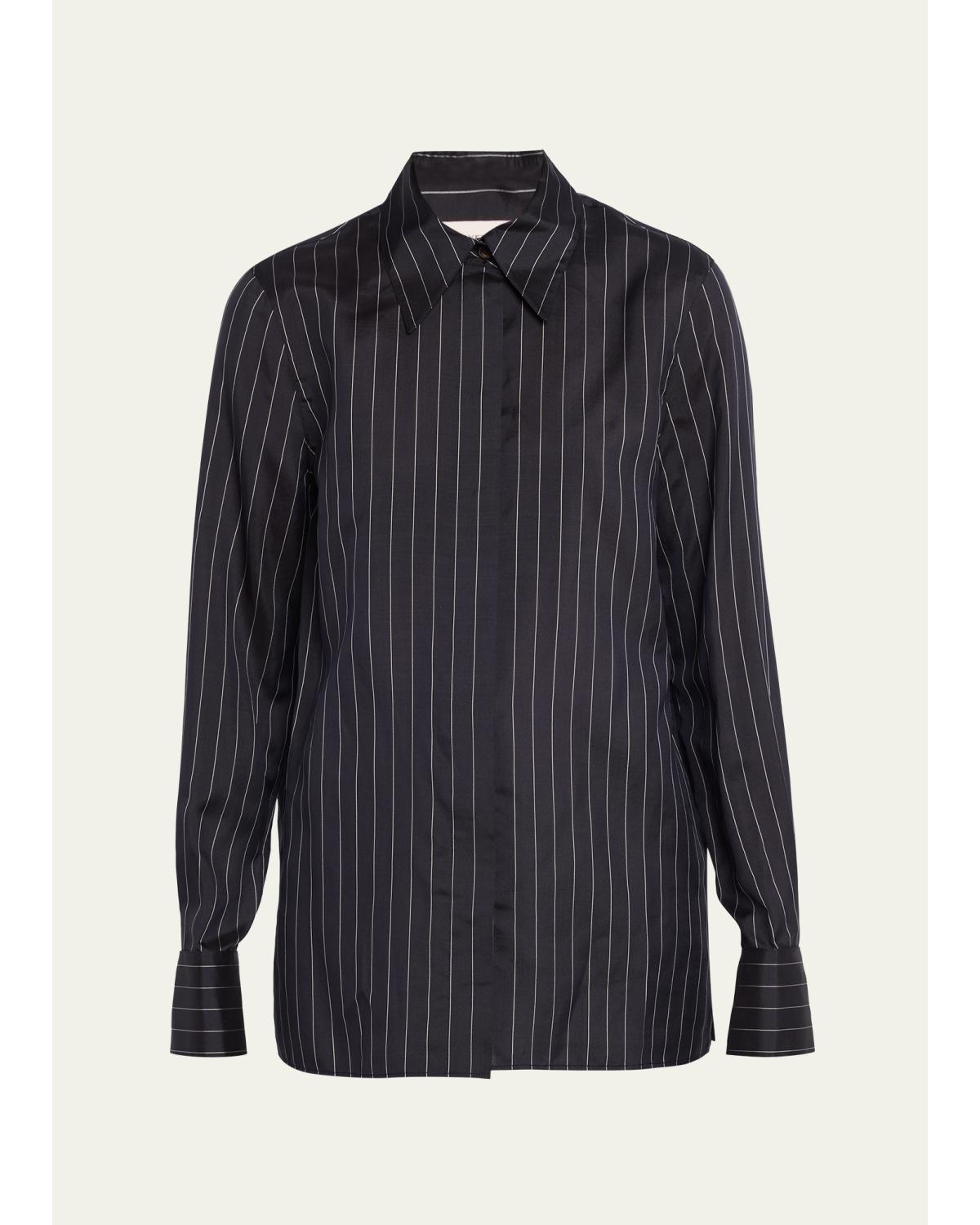 Pinstripe Button-Front Blouse