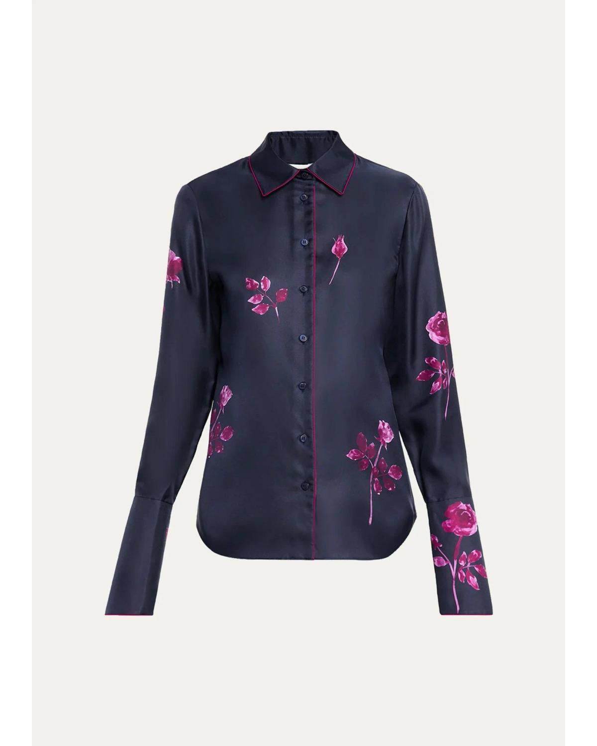 Floral-Print Silk Twill Blouse
