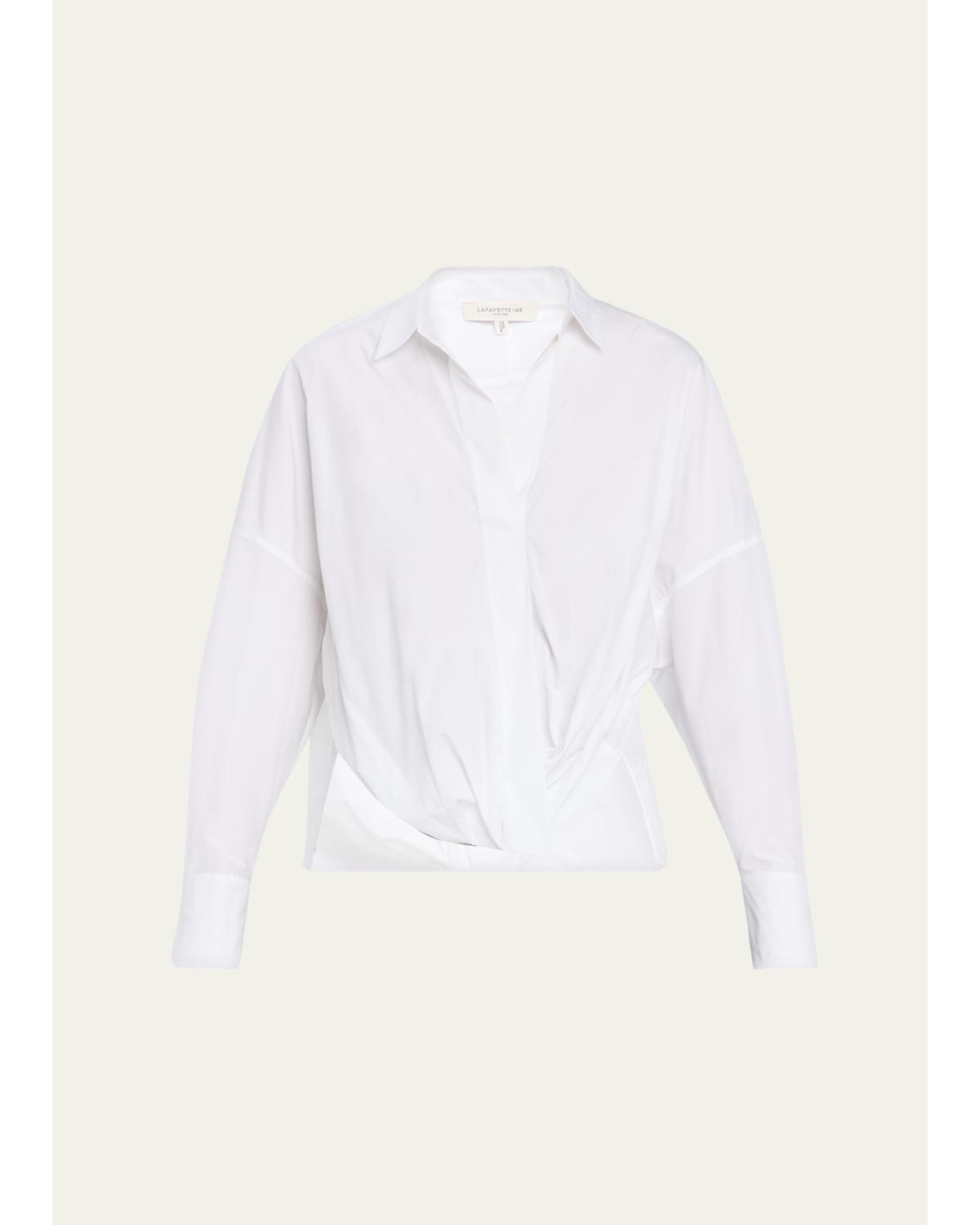 Oversized Draped Twist-Front Poplin Shirt