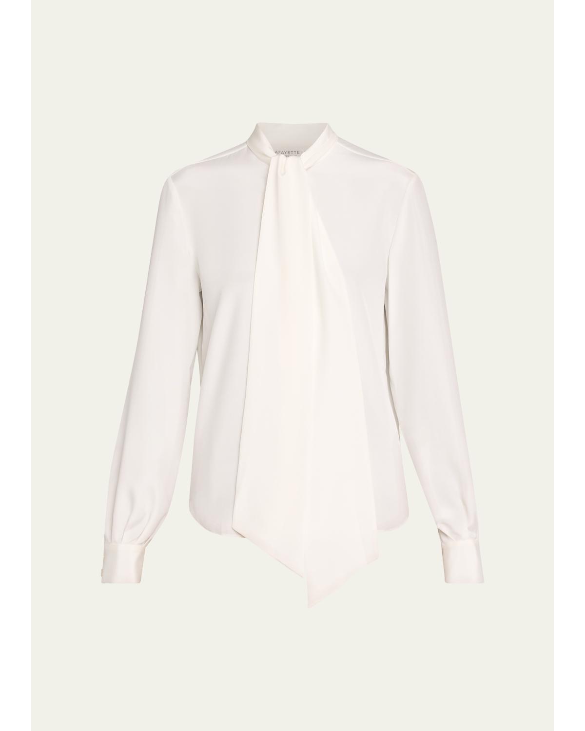 Lafayette 148 Tie-neck Silk Georgette Blouse In Cloud
