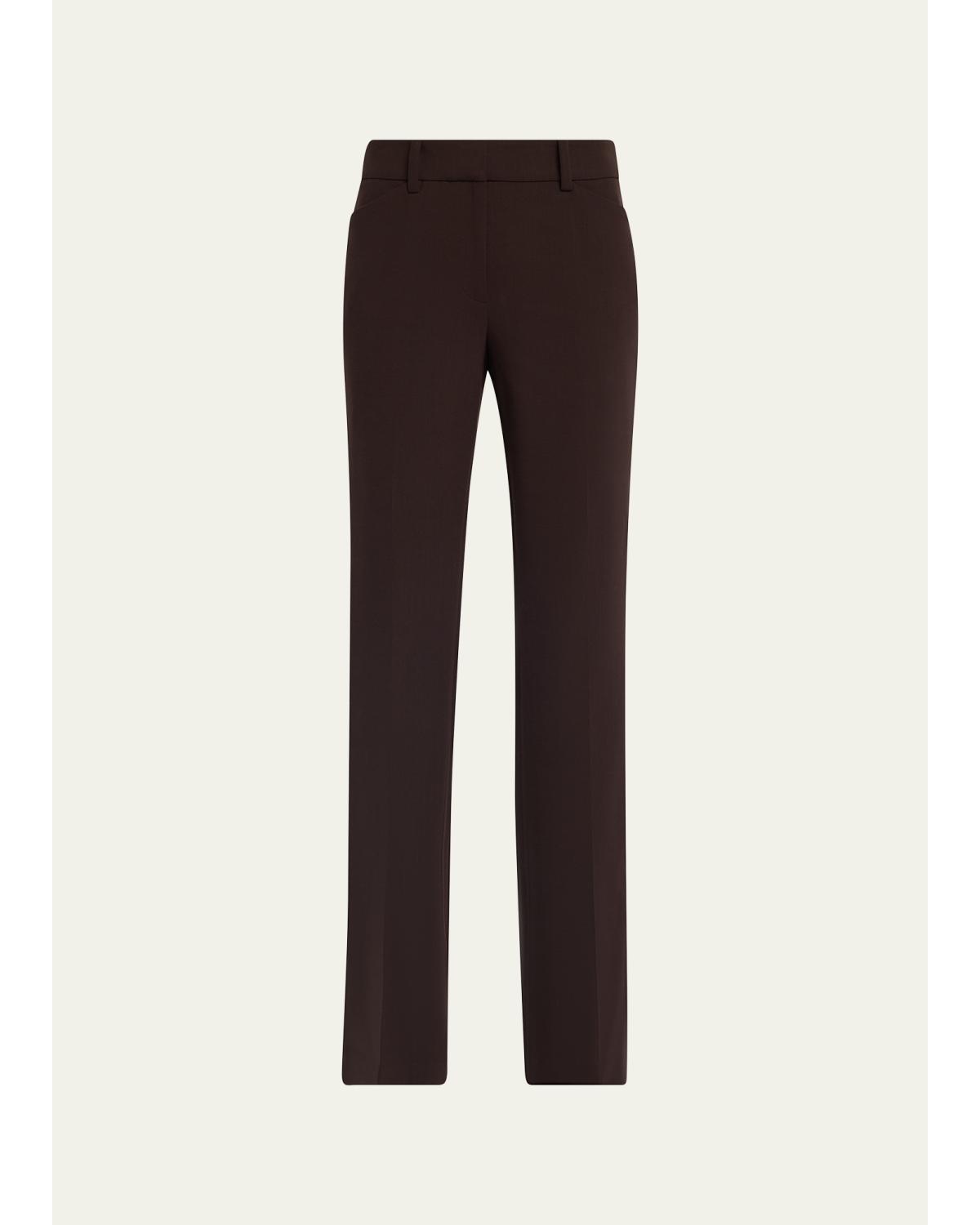 Lafayette 148 Reade Flare-leg Stretch Wool Pants In Truffle