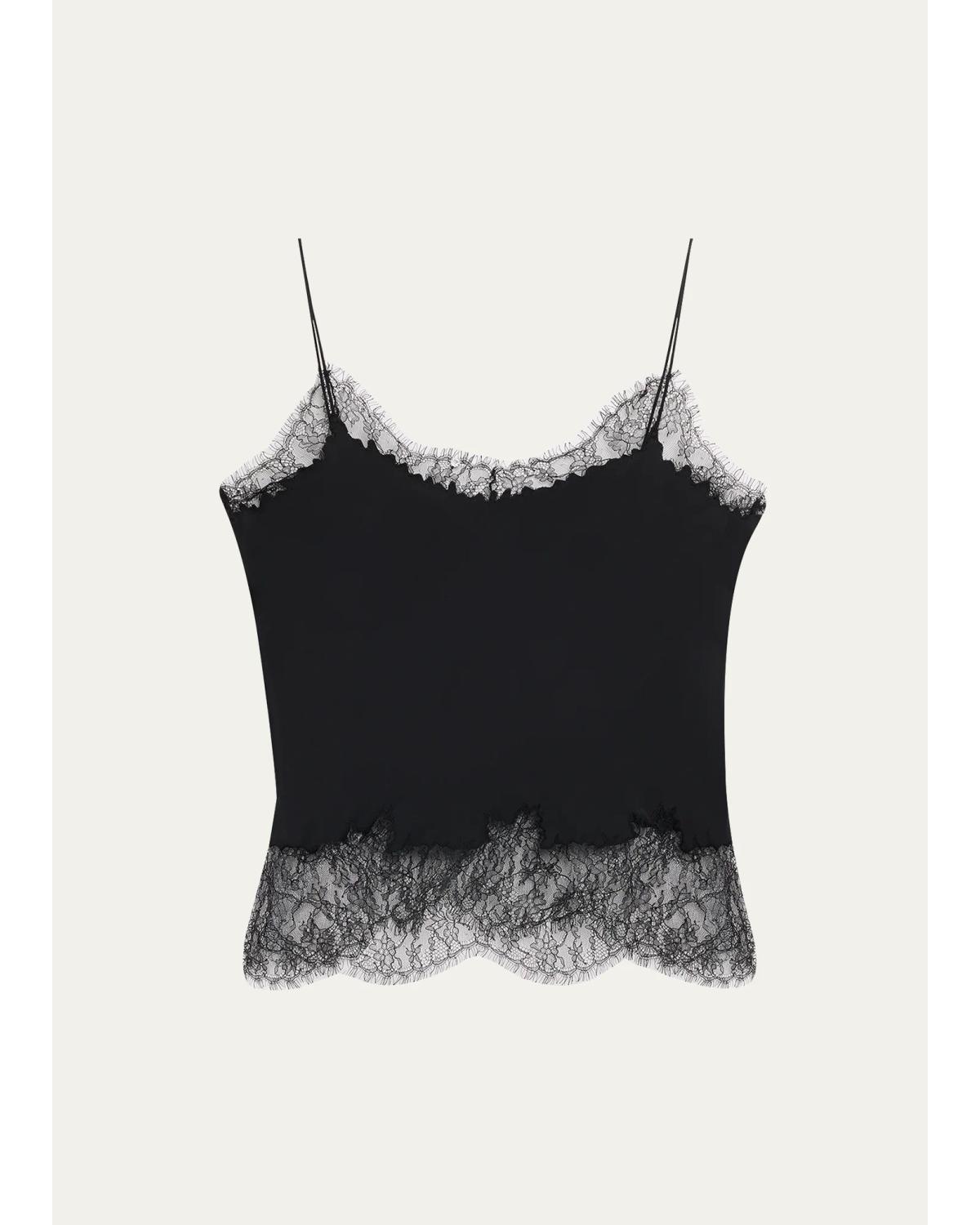 Cropped Lace-Trim Silk Cami