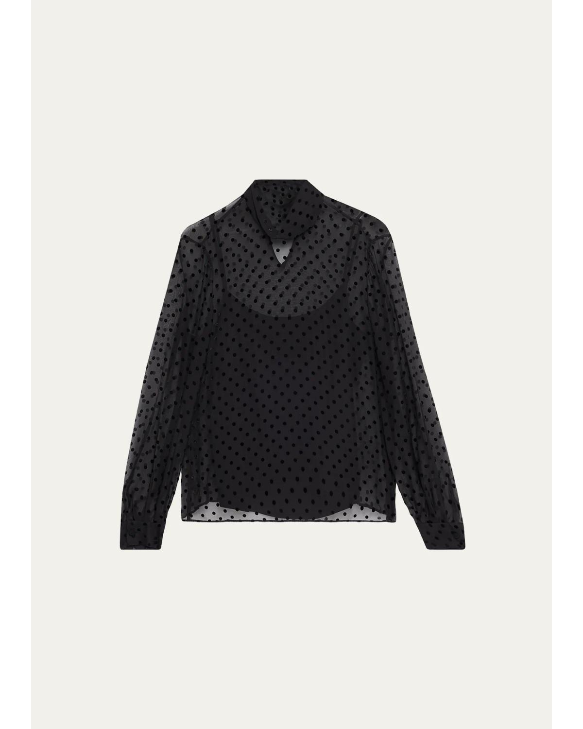 Polka Dot High-Neck Blouse