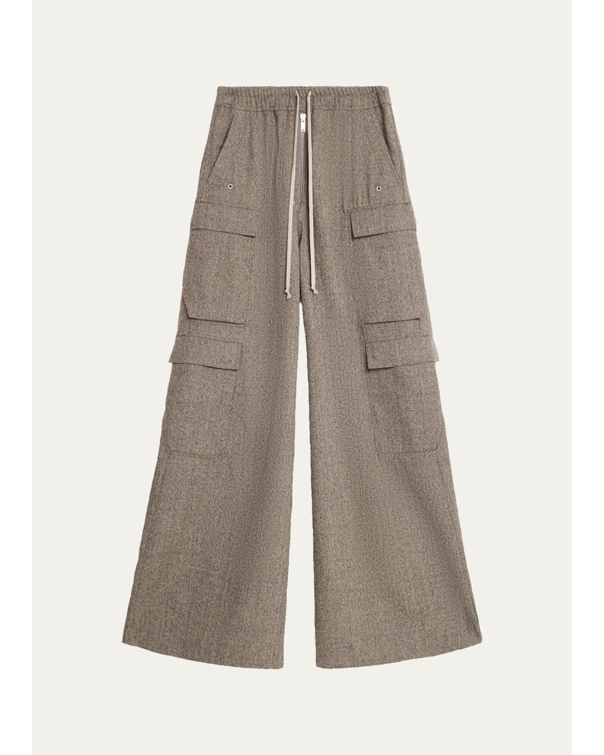 Men'S Melange Wool Wide-Leg Drawstring Cargo Pants