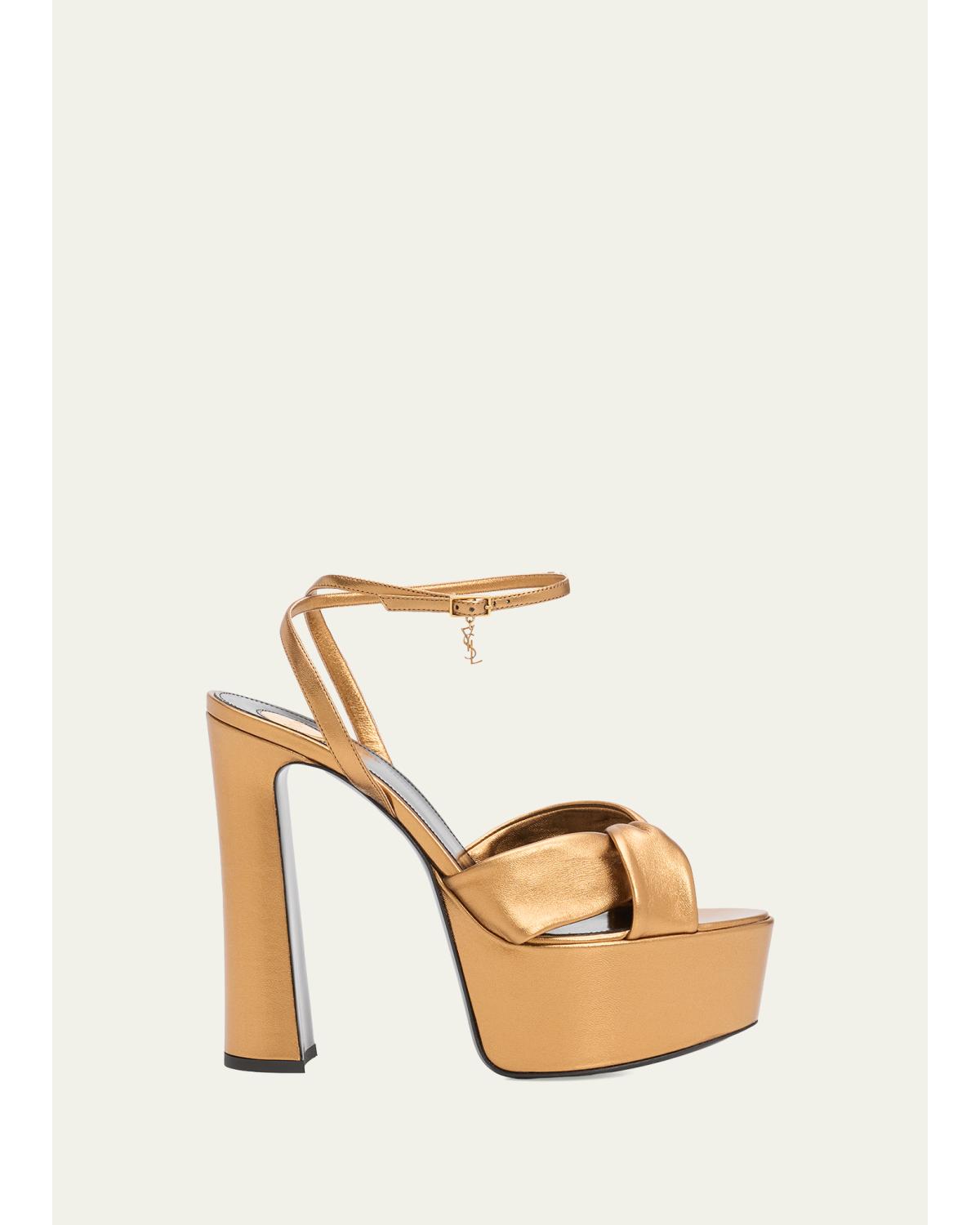 140Mm Franciane Metallic Leather Platform Sandals