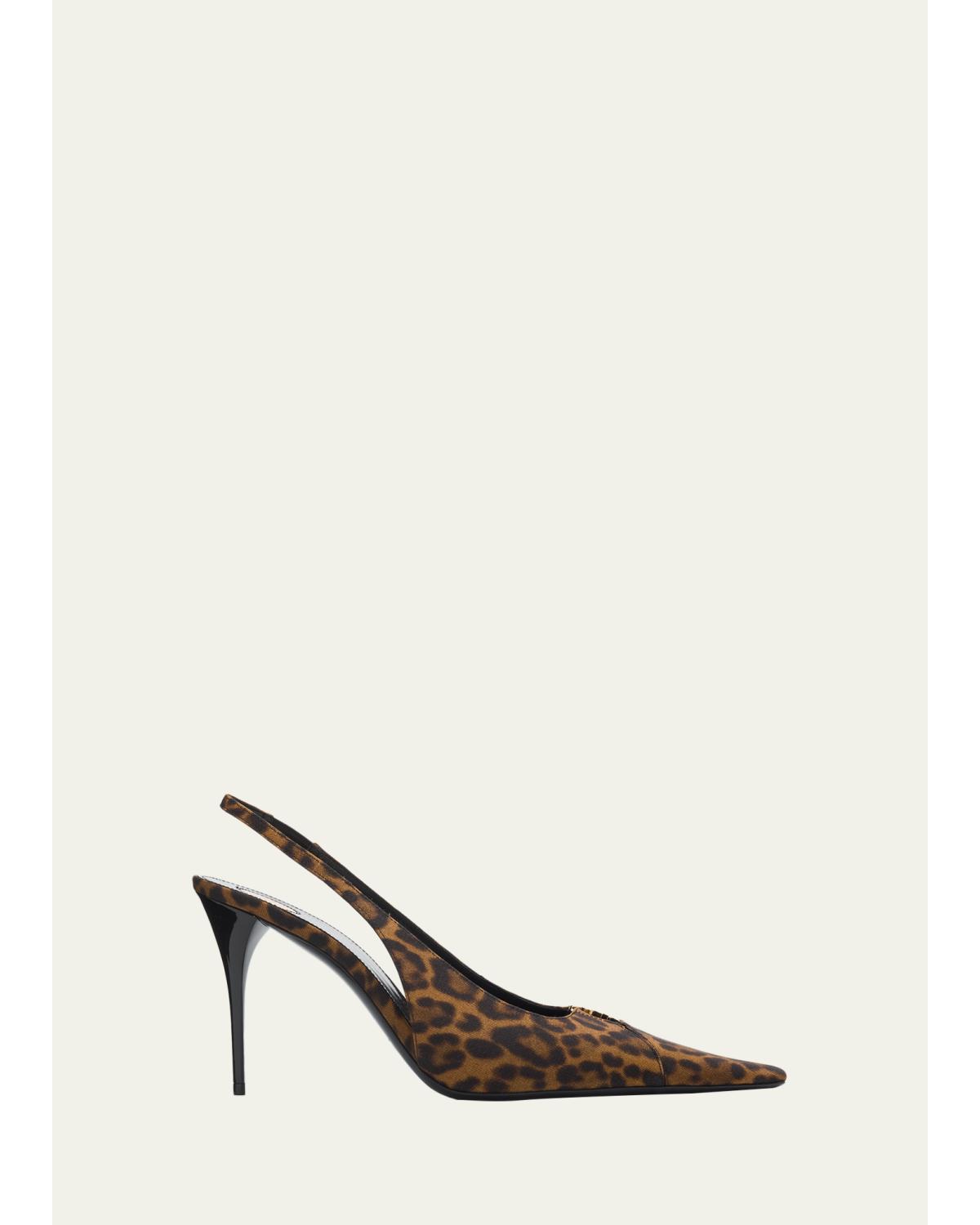90Mm Ysl Leopard Grosgrain Slingback
