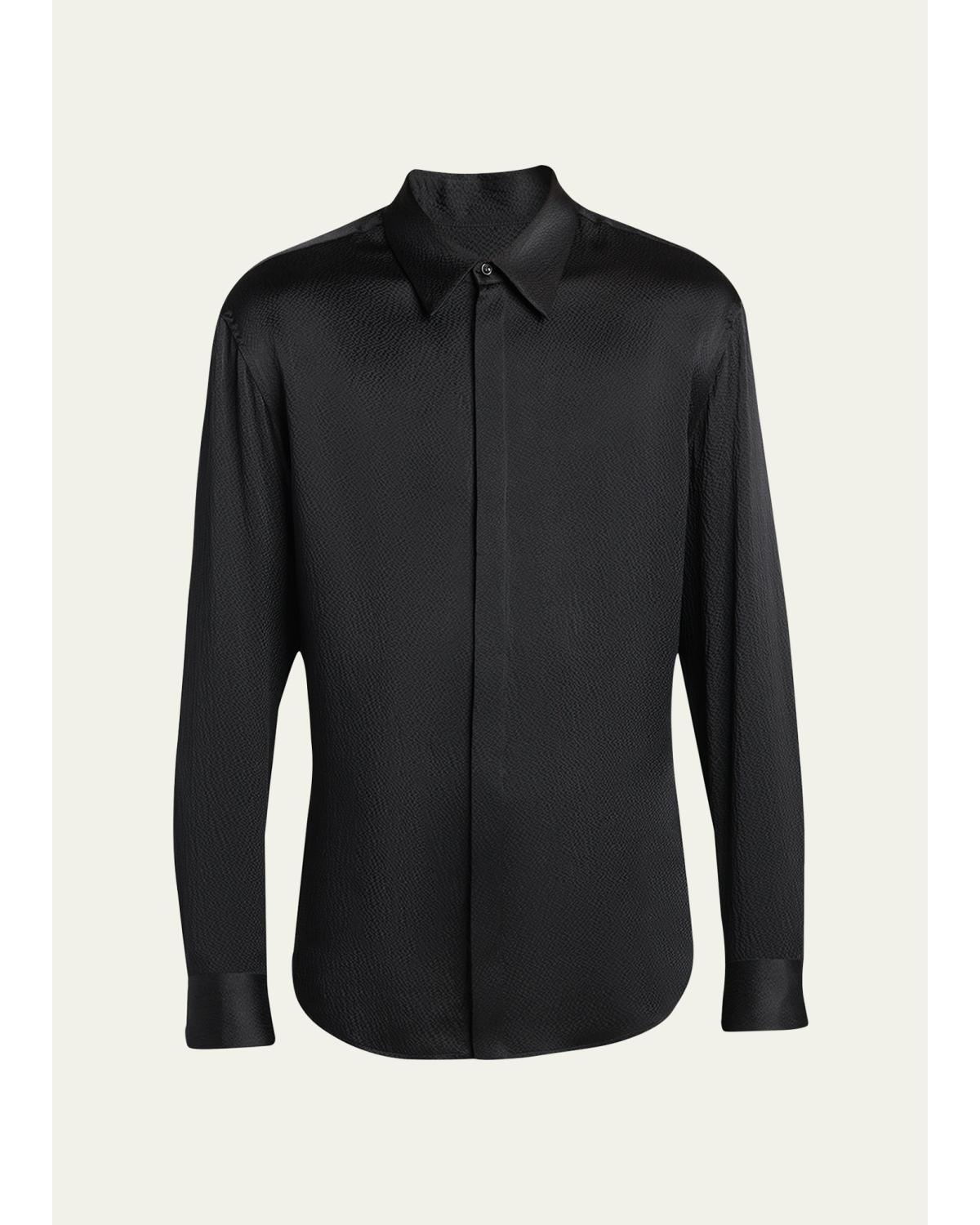 Men'S Printed Silk Button-Front Shirt
