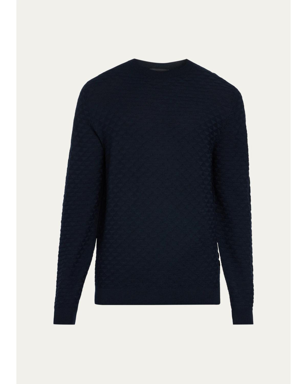 Geometric Textured Virgin Wool Crewneck Sweater