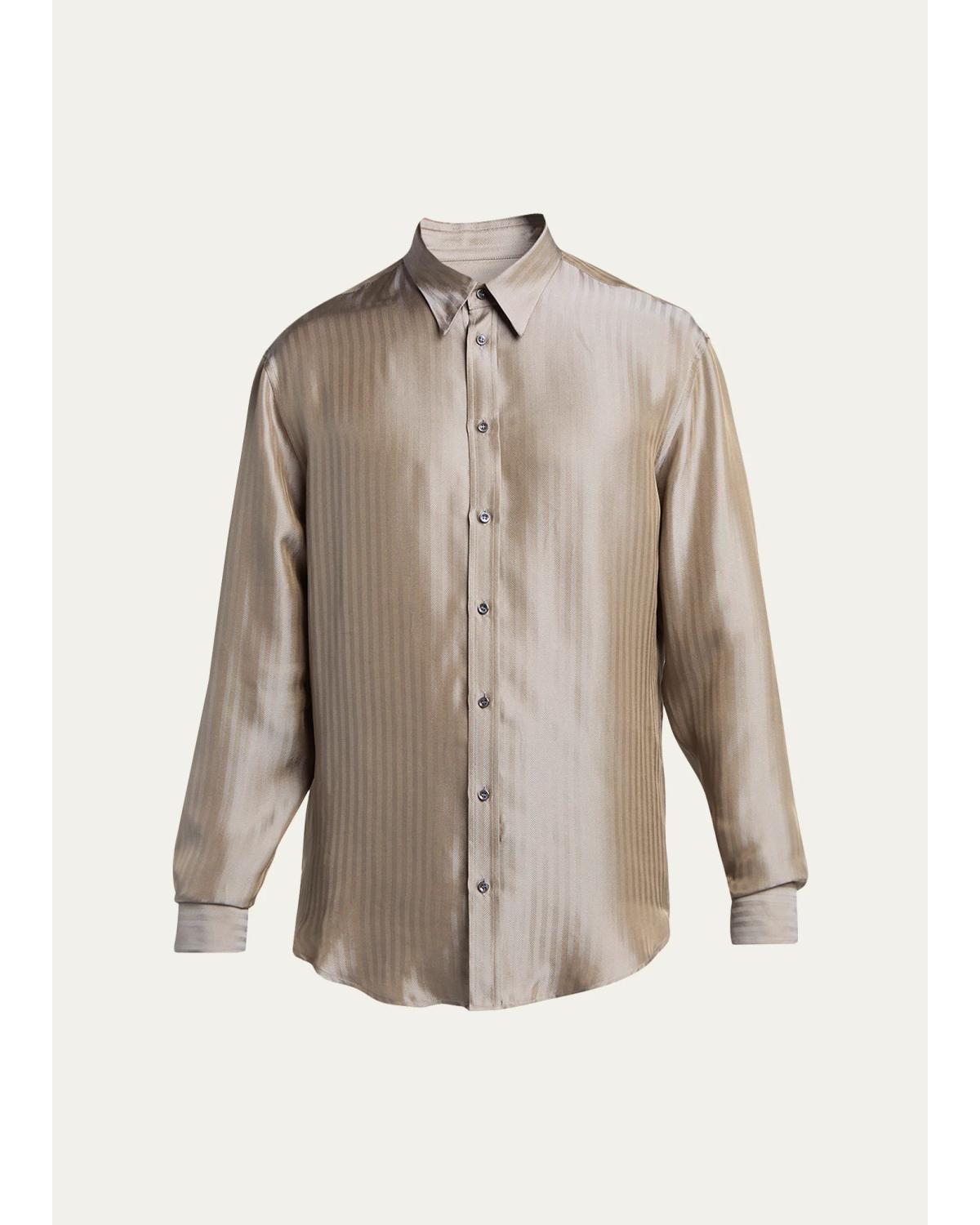 Men'S Silk-Blend Micro-Chevron Button-Down Shirt