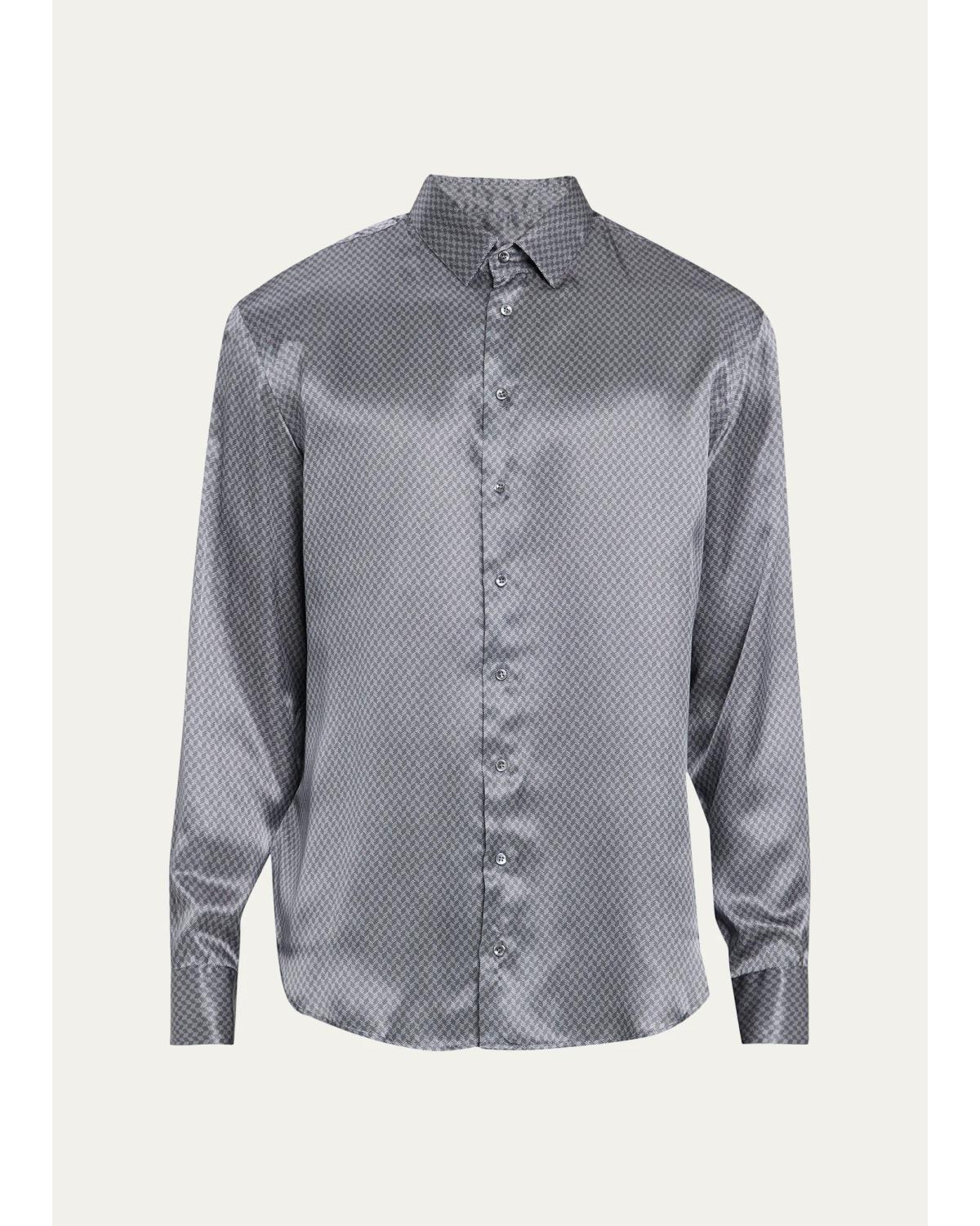 Men'S Silk Chevron Button-Front Shirt