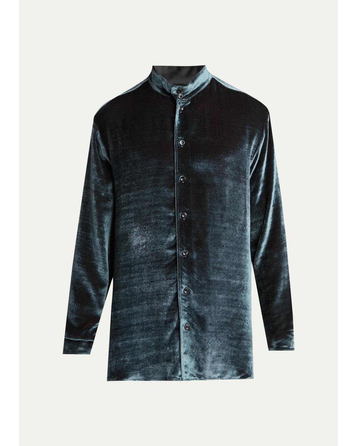 Men'S Velvet Band Collar Button-Down Shirt