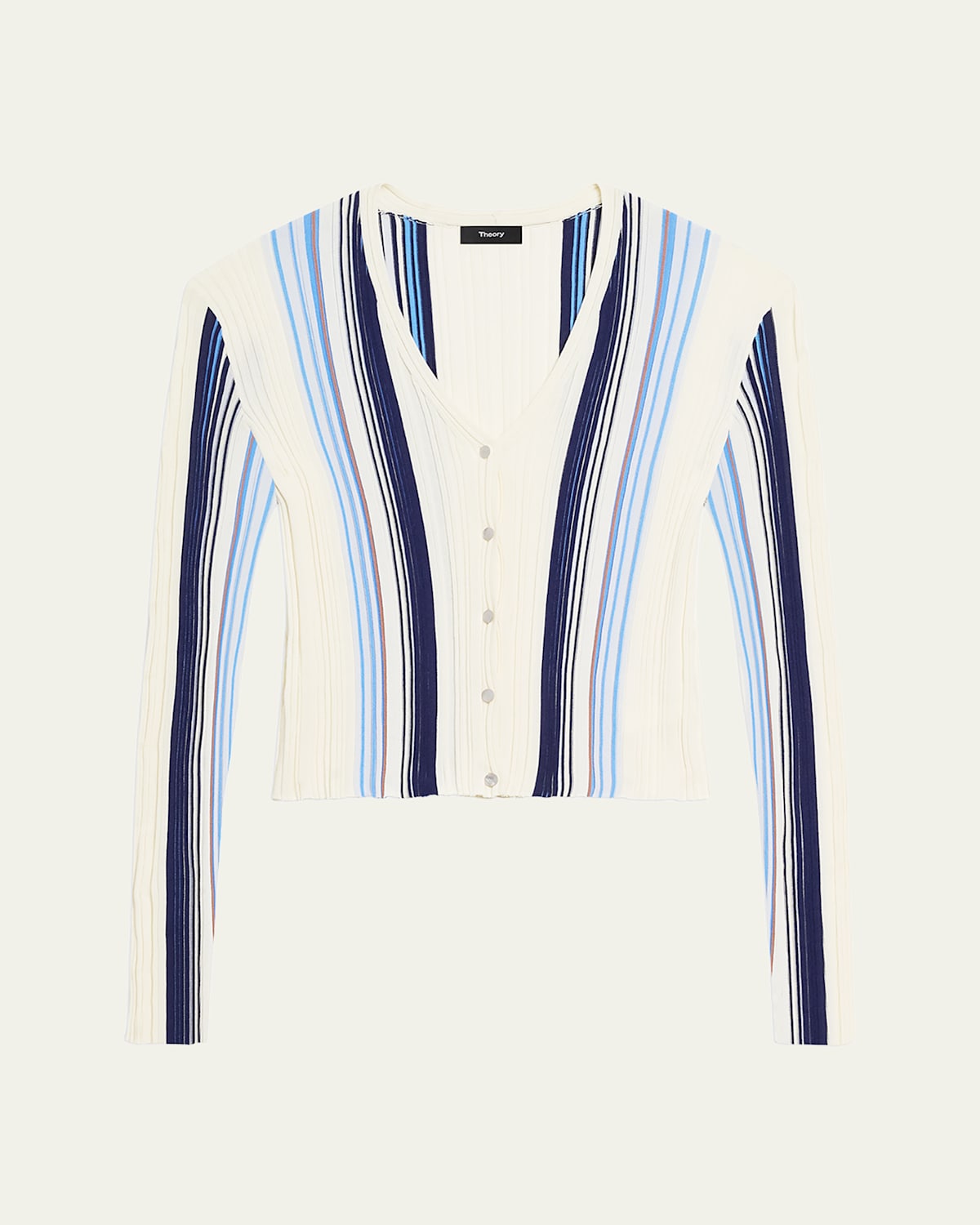 Theory Striped Long-sleeve Knit Cardigan In Multi