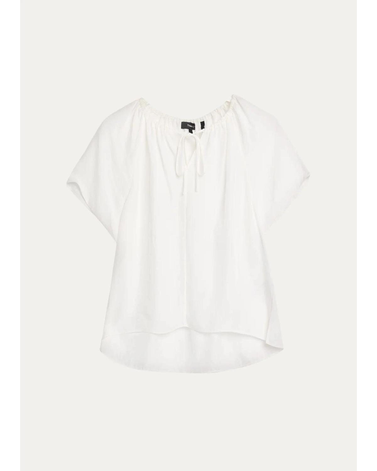 Theory Draped Front-tie Blouse In Wht
