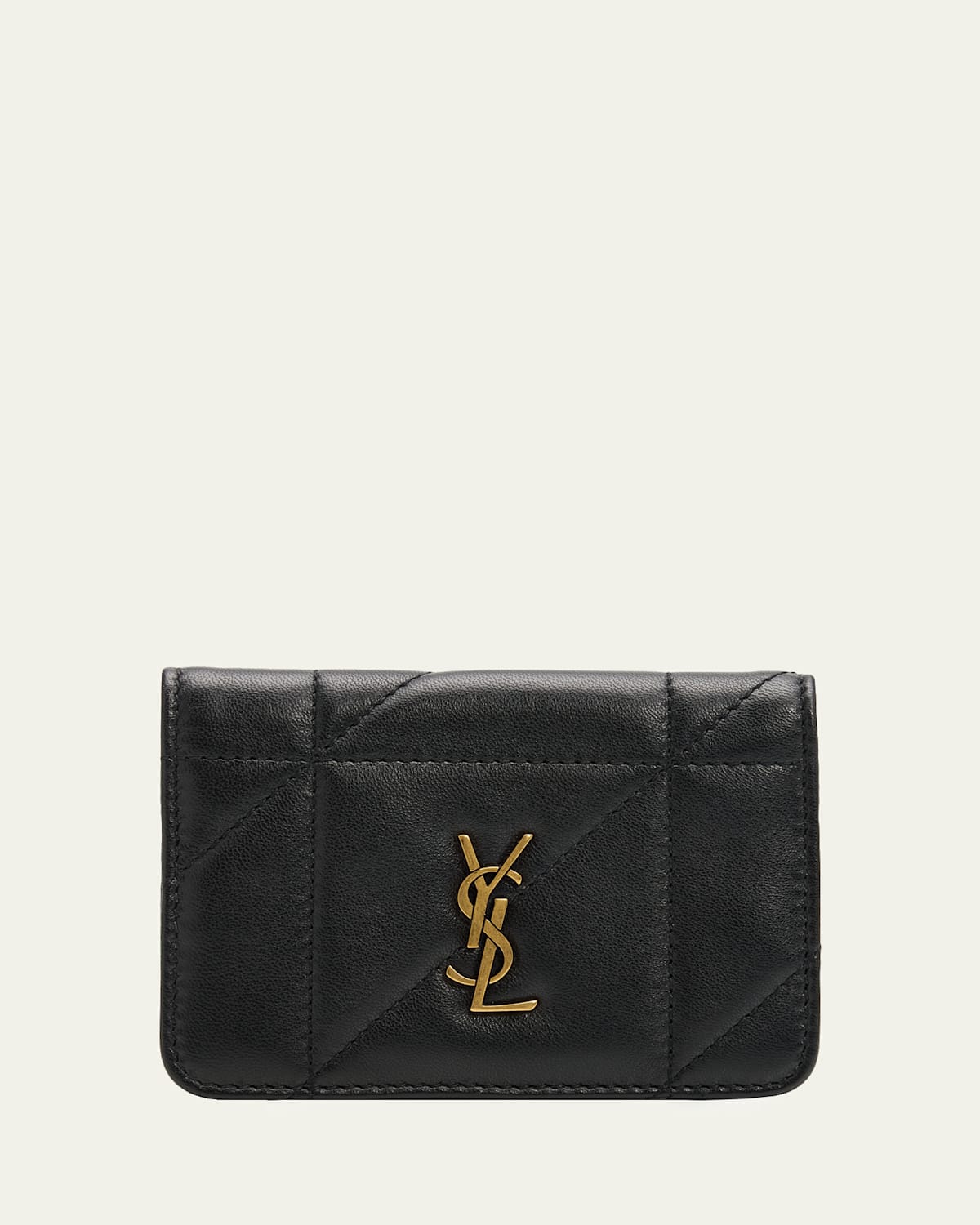 Saint Laurent Quilted Leather Ysl Bi-fold Card Case In Noir