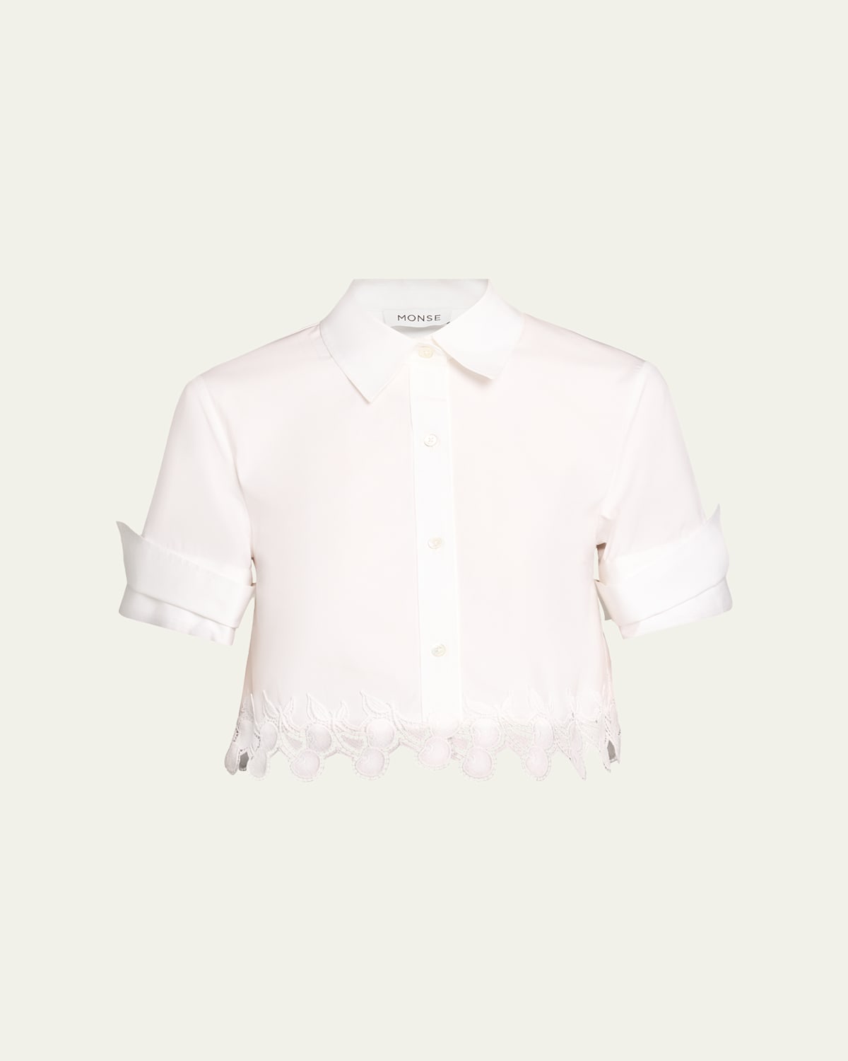 Monse Cherry Lace Crop Button-down Shirt In White