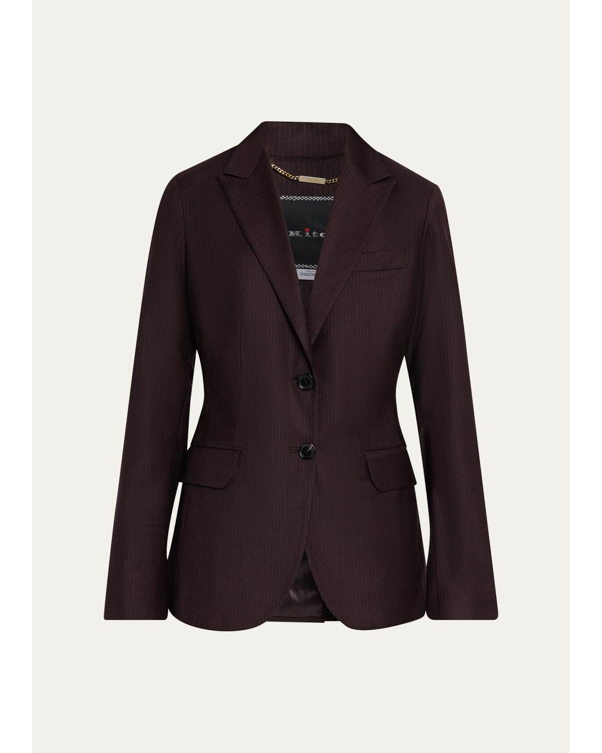 Kiton Pinstriped Wool-blend Single-breasted Jacket In Dark Plum