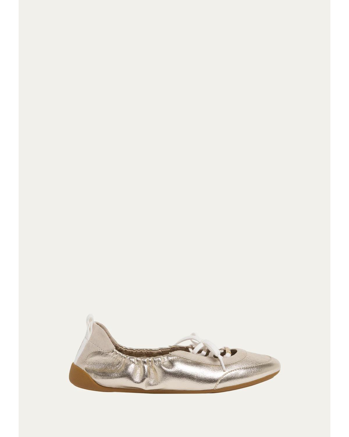 Kick Metallic Leather Lace-Up Ballerina Flats