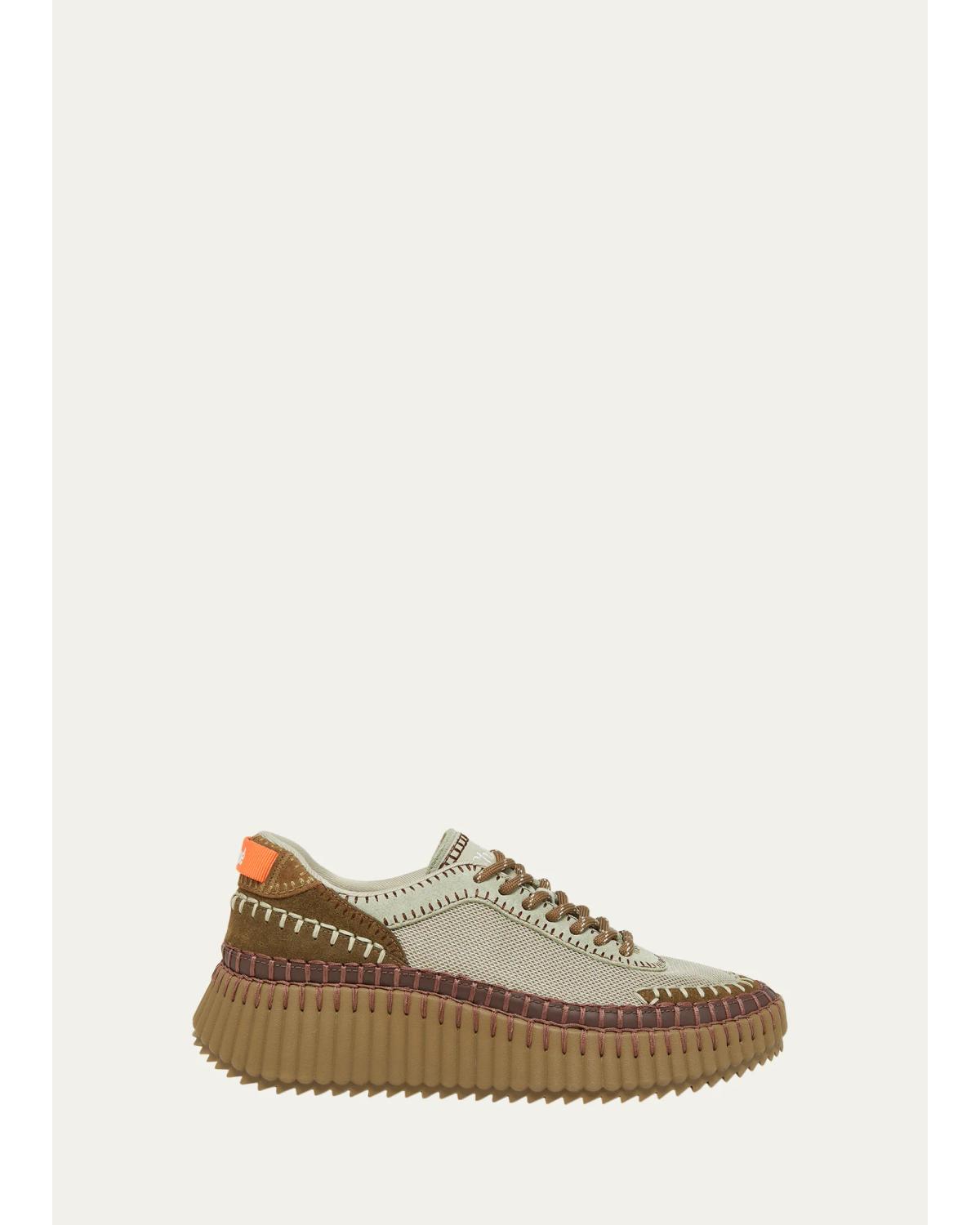 Nama Mixed Leather And Mesh Stitch Platform Sneakers