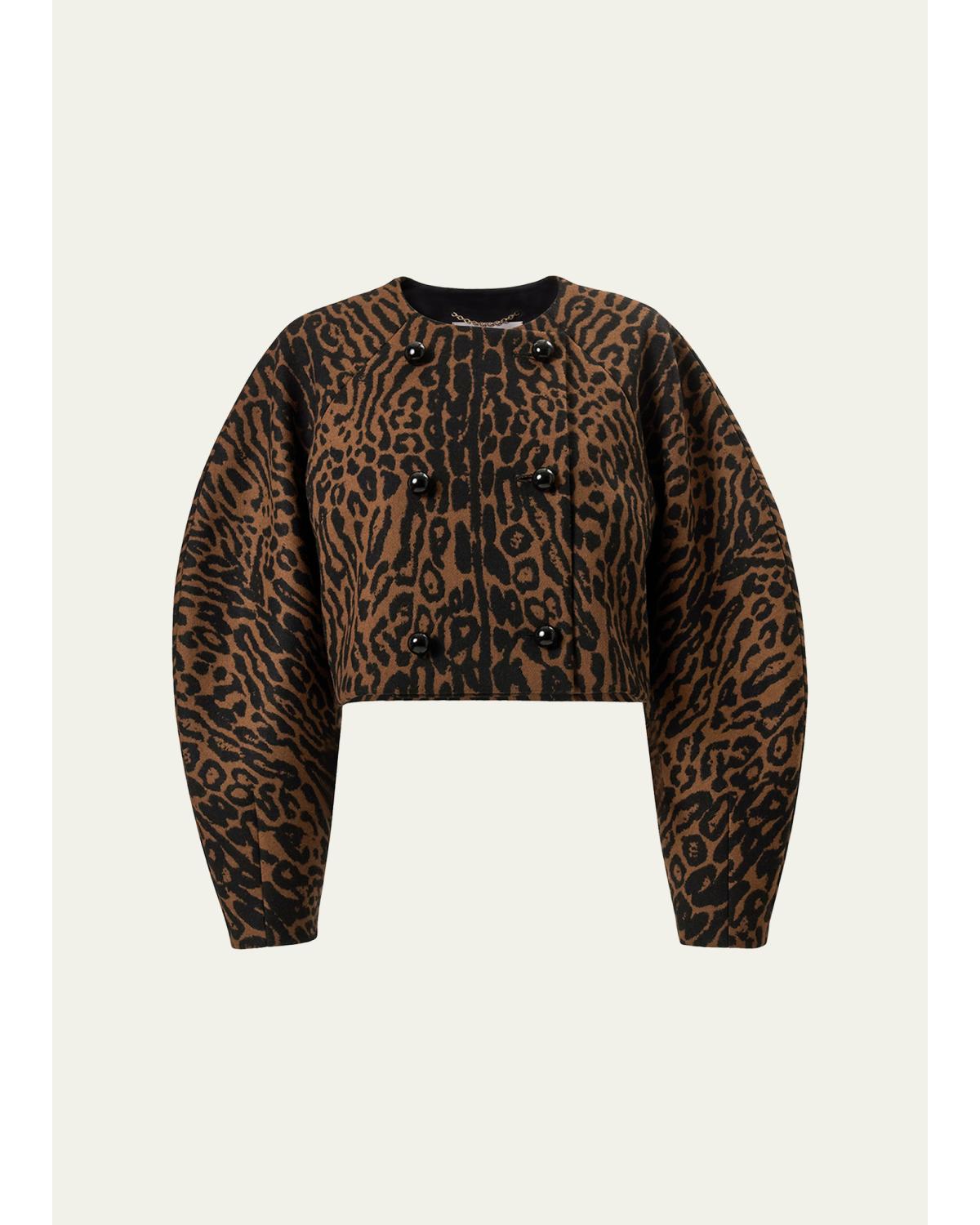 Carolina Herrera Wool Leopard Short Cocoon Jacket In Brown/black