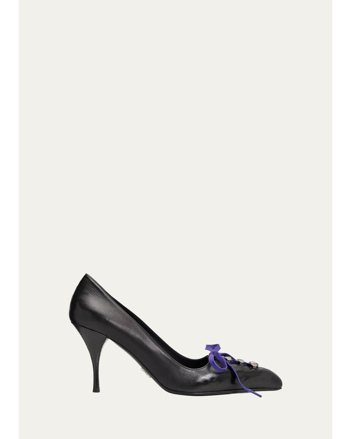 85Mm Burnished Leather Lace-Up Pumps