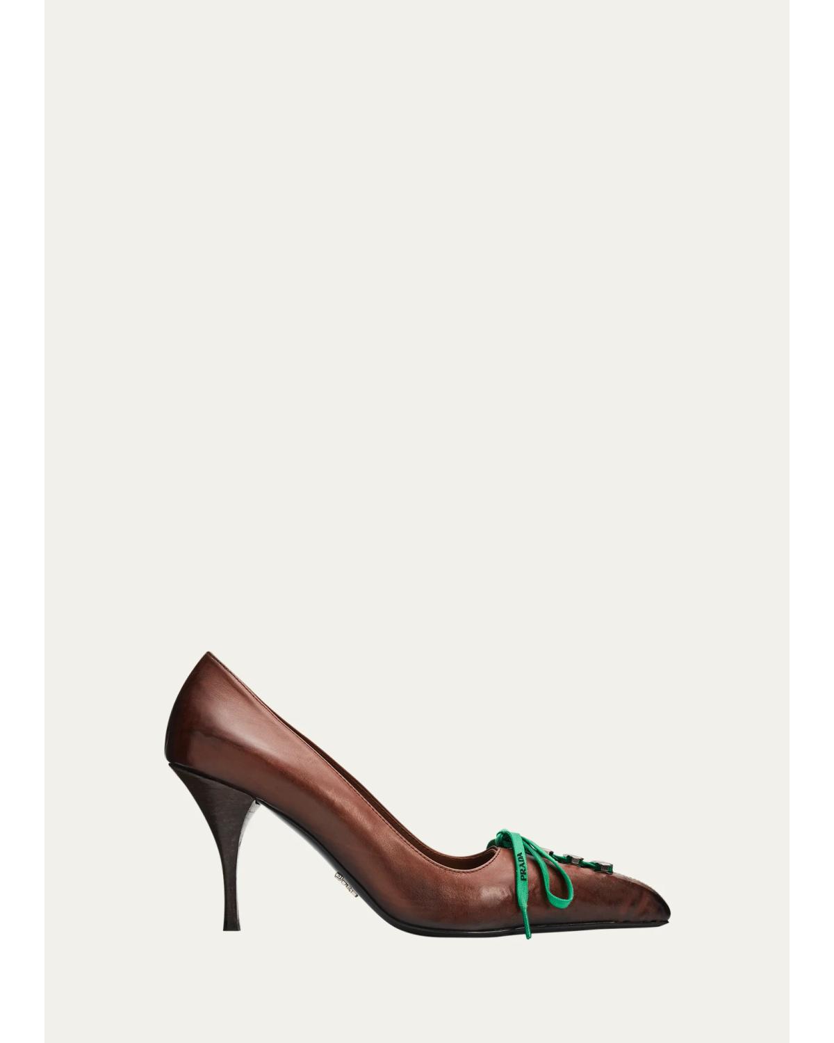85Mm Burnished Leather Lace-Up Pumps