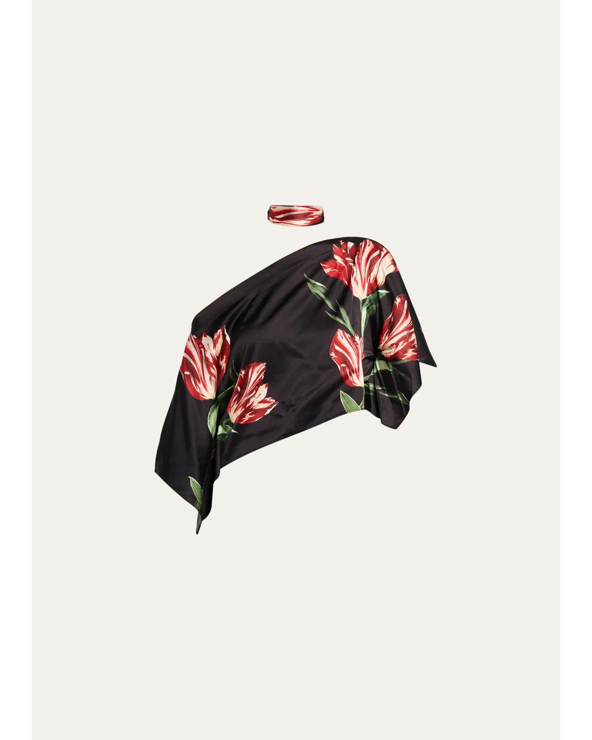 Rita Draped Floral One-Shoulder Crop Top