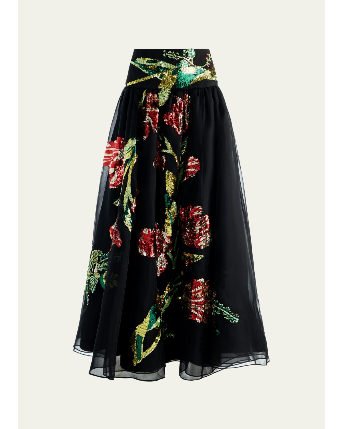 Alice And Olivia Oriana Embellished Maxi Skirt In Soft Tulip Black