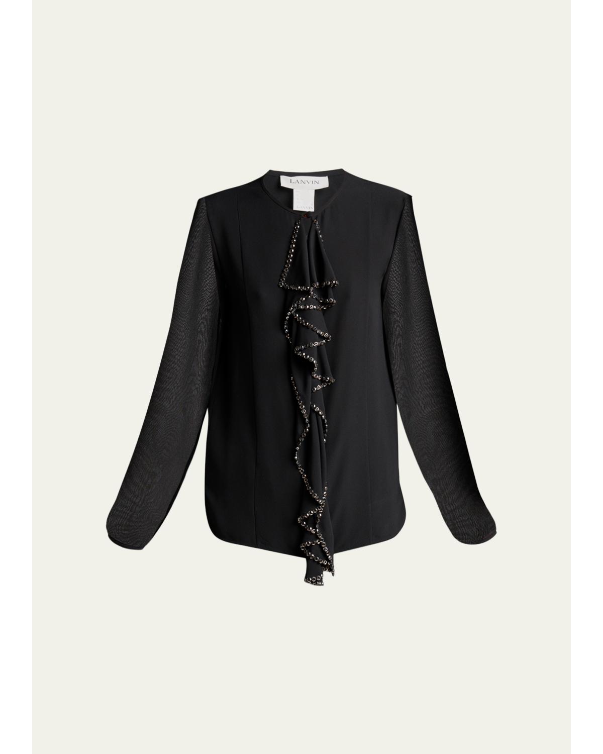 Ruffle Silk Georgette Long-Sleeve Blouse